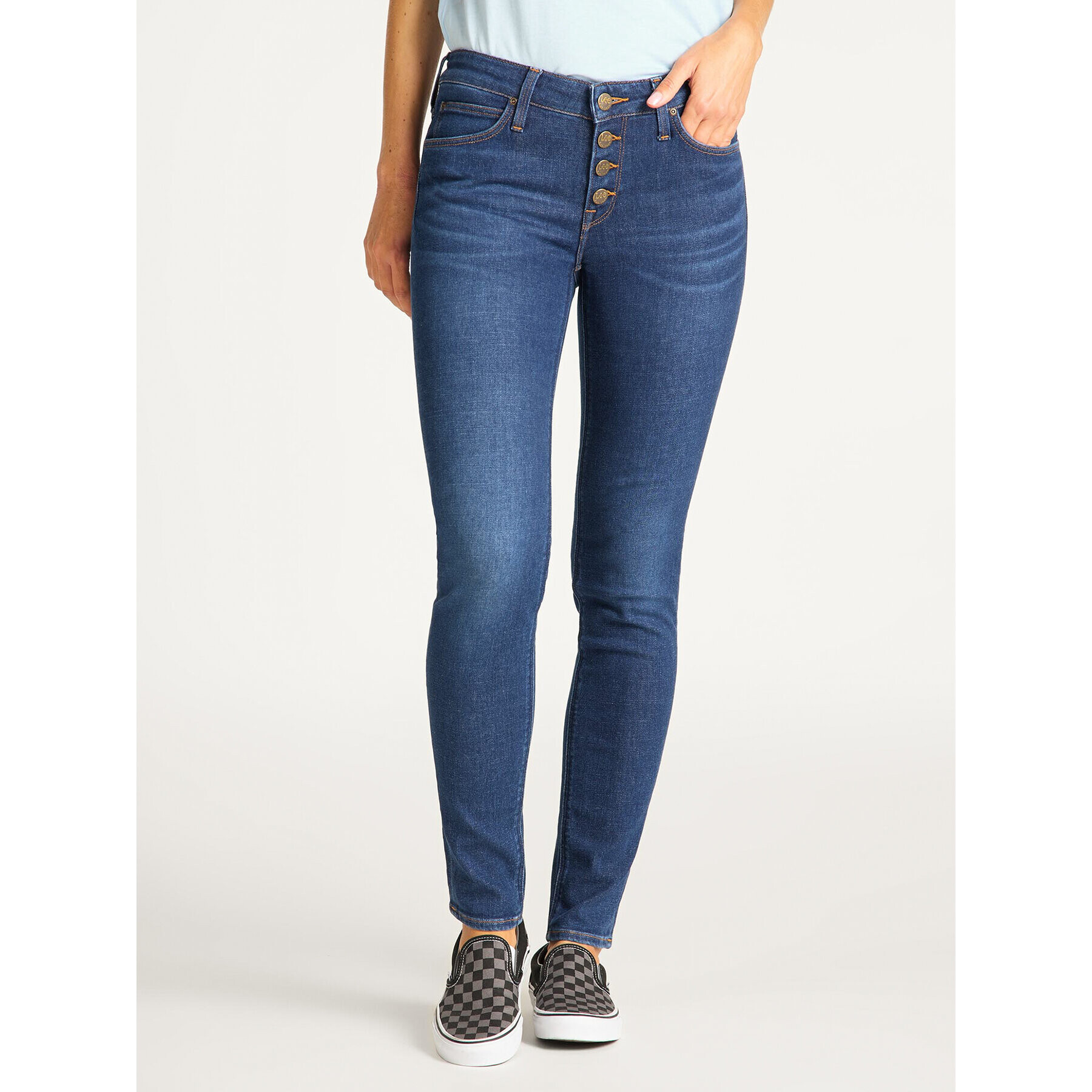 Lee Jeans hlače Button Thru Scarlett L31YRONR Mornarsko modra Skinny Fit - Pepit.si