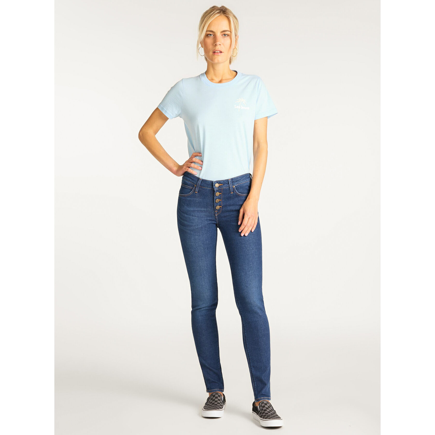 Lee Jeans hlače Button Thru Scarlett L31YRONR Mornarsko modra Skinny Fit - Pepit.si