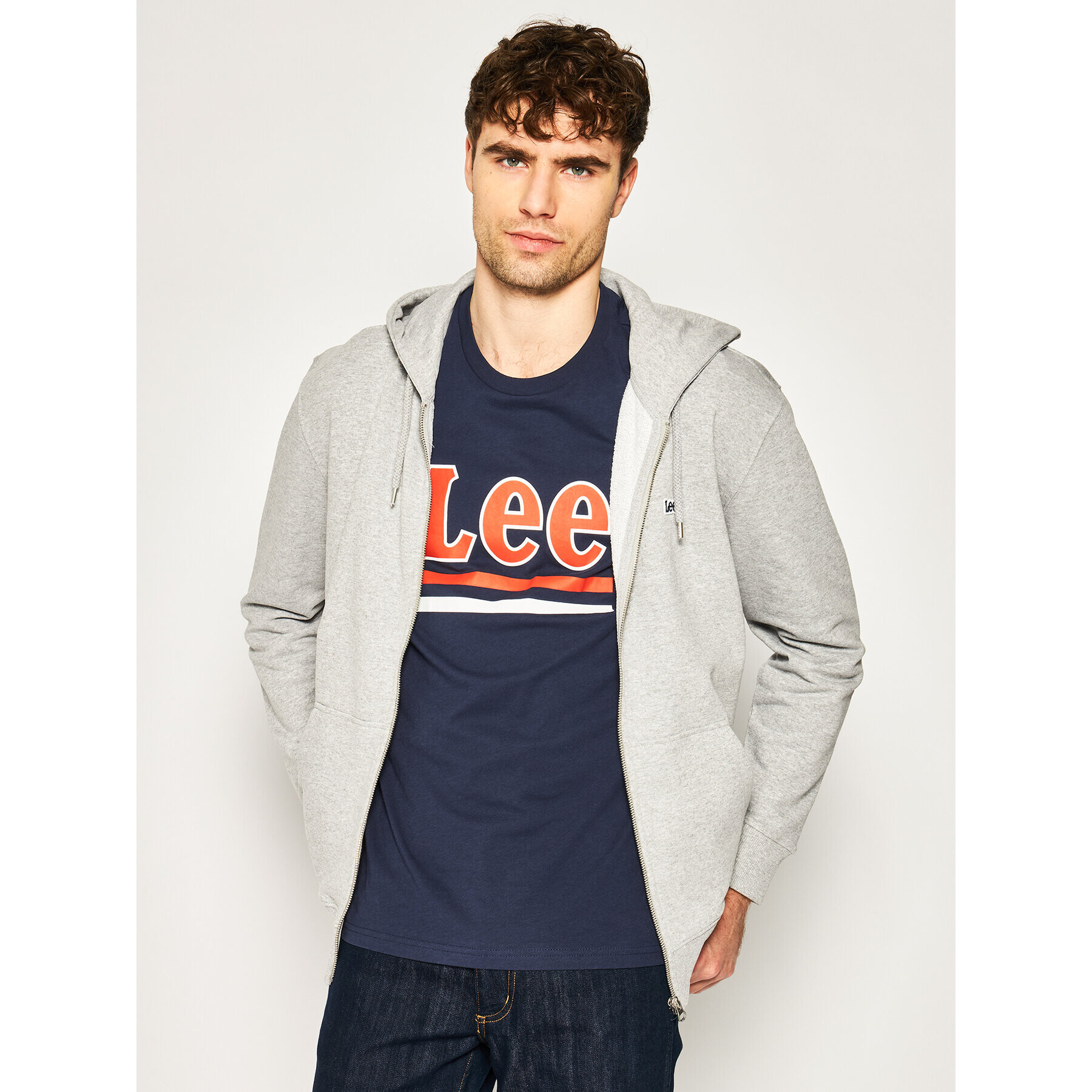 Lee Jopa Basic Zip Throuh Hoo L80KSPMP Siva Regular Fit - Pepit.si