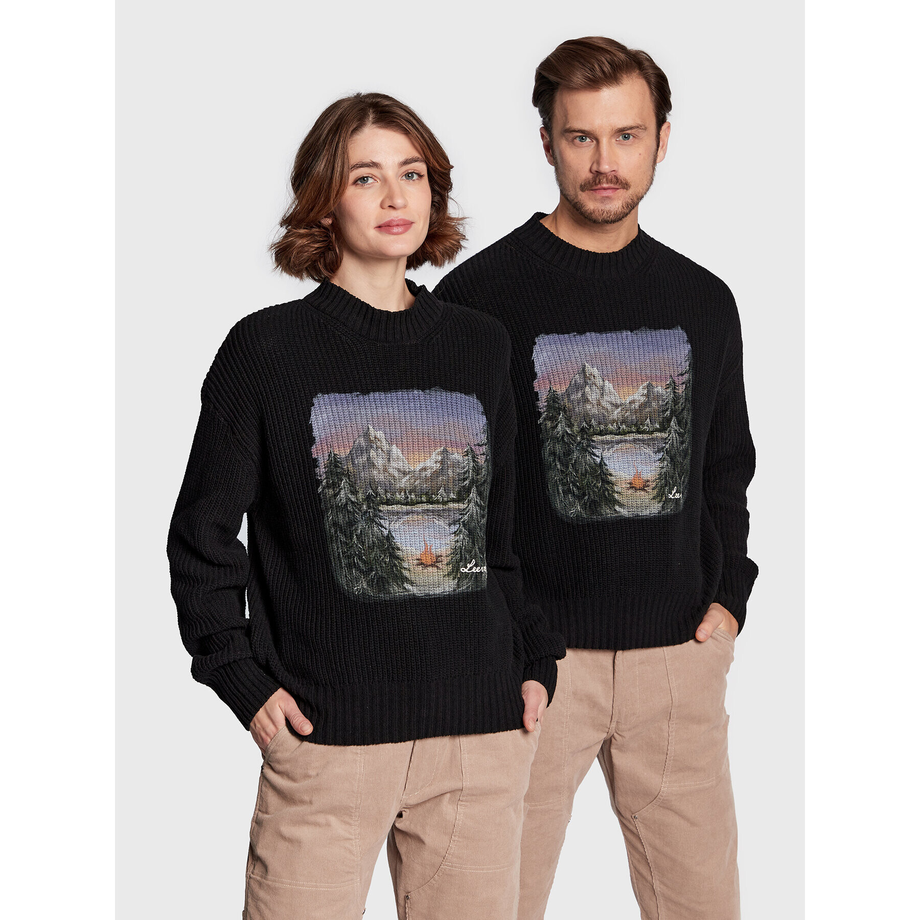 Leeves Pulover Unisex National Park Knit Črna Regular Fit - Pepit.si