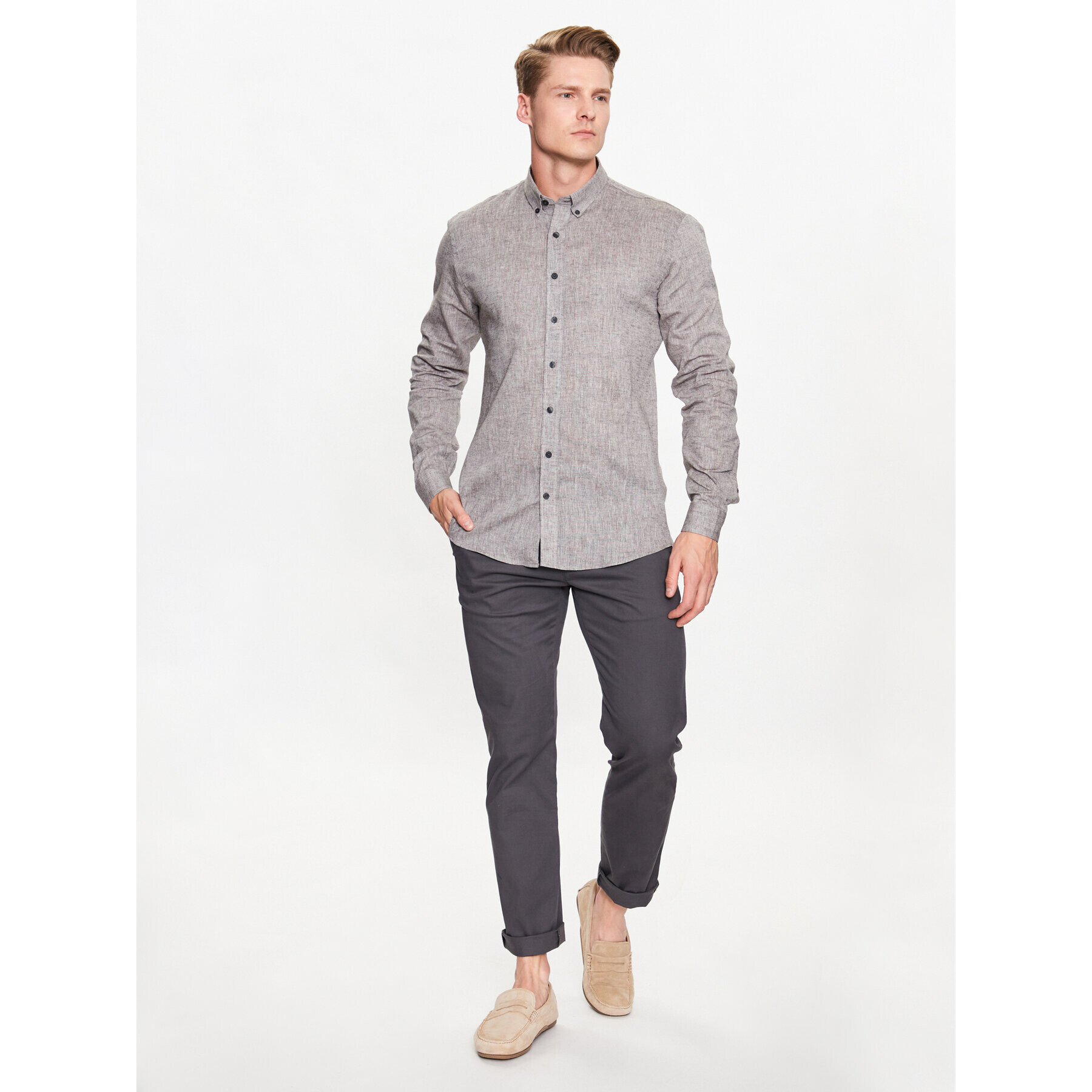 Lindbergh Srajca 30-203344 Bež Slim Fit - Pepit.si