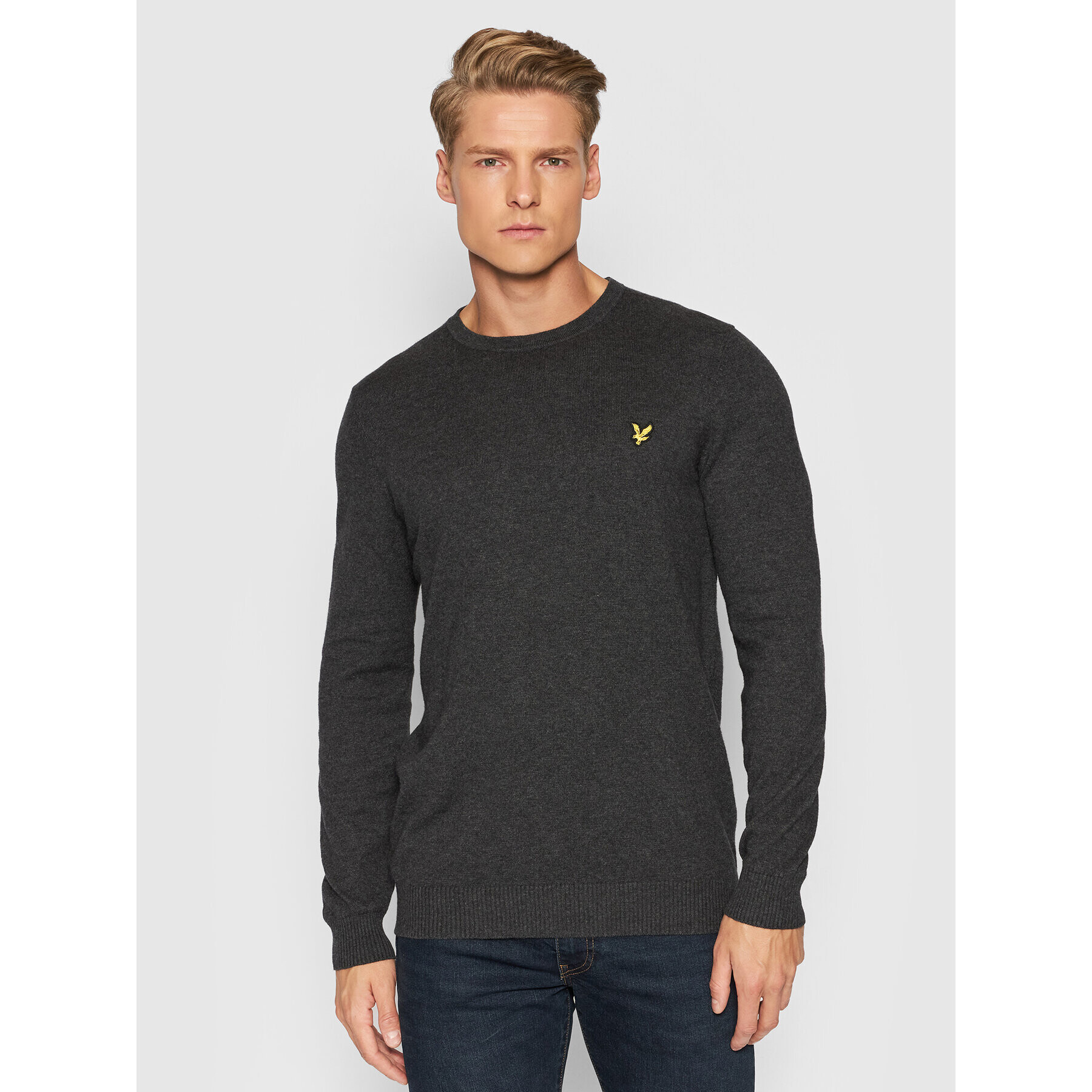 Lyle & Scott Pulover Crew KN400VC Siva Regular Fit - Pepit.si