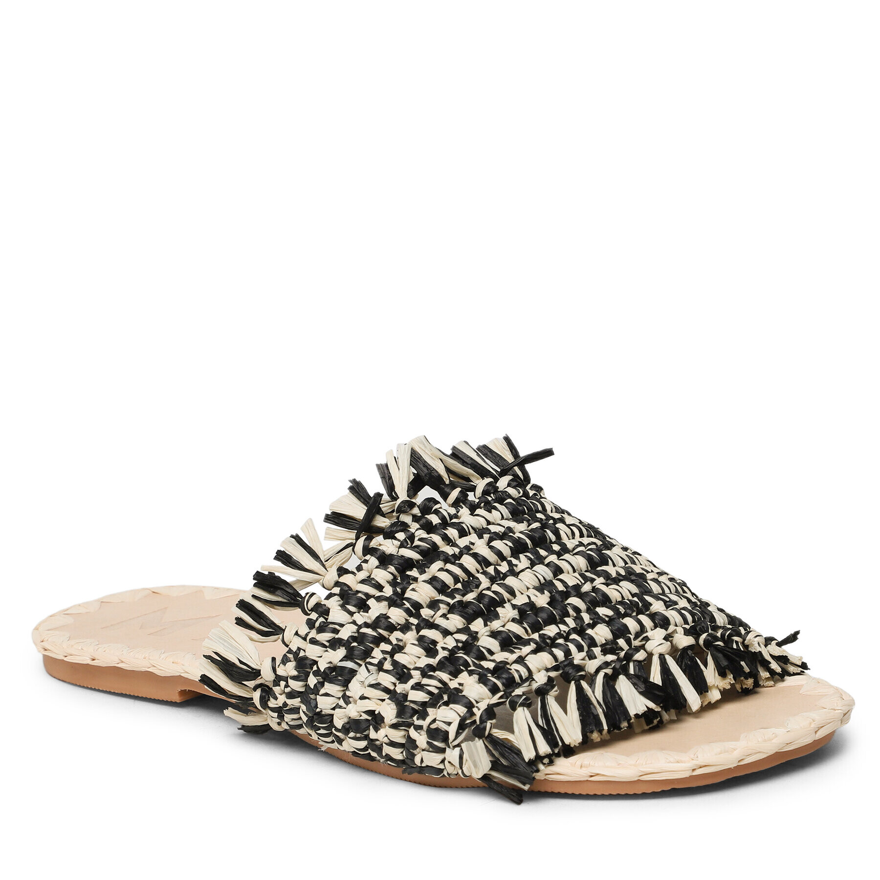 Manebi Natikači Fringed Knots Raffia Leather Sandals V 3.4 Y0 Črna - Pepit.si