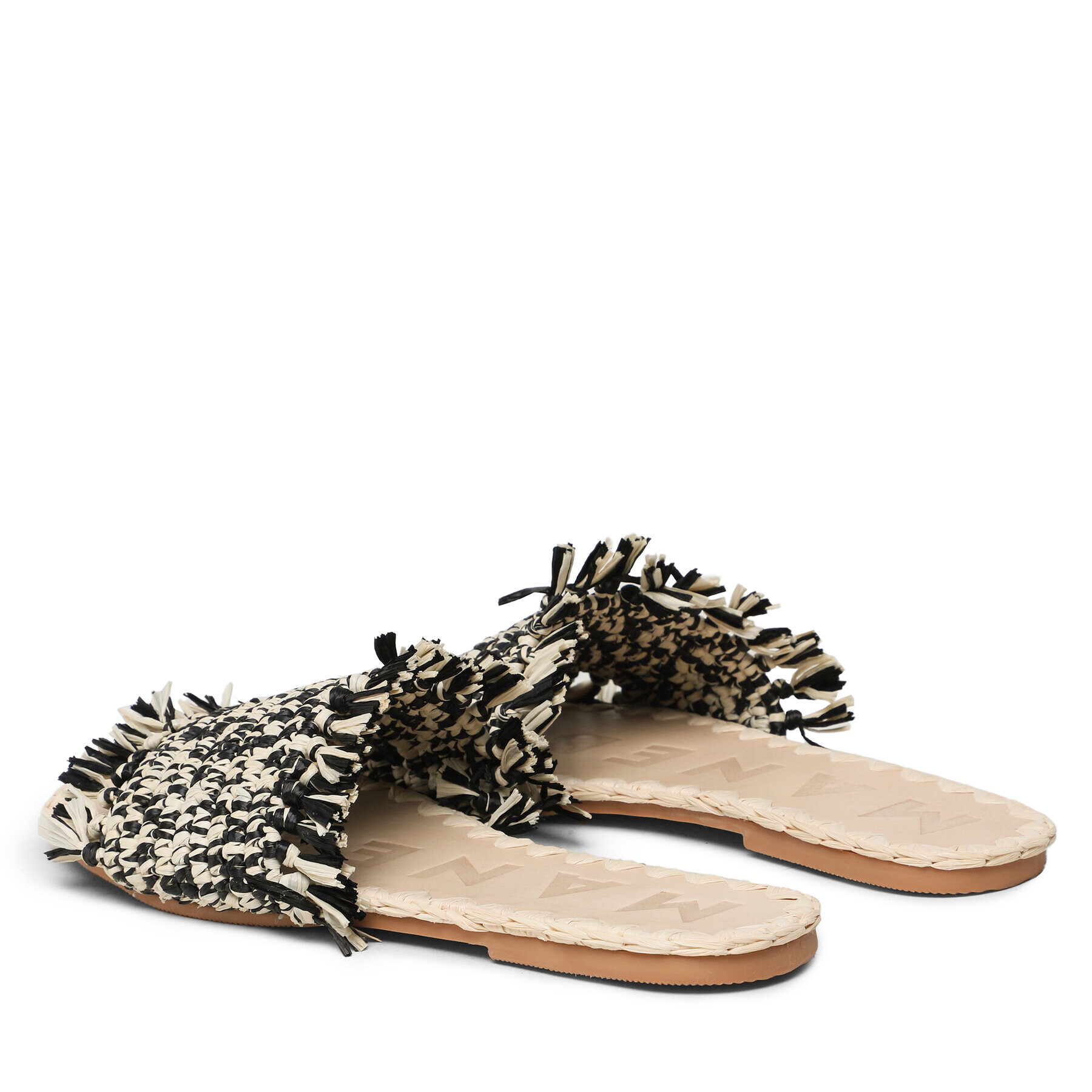 Manebi Natikači Fringed Knots Raffia Leather Sandals V 3.4 Y0 Črna - Pepit.si