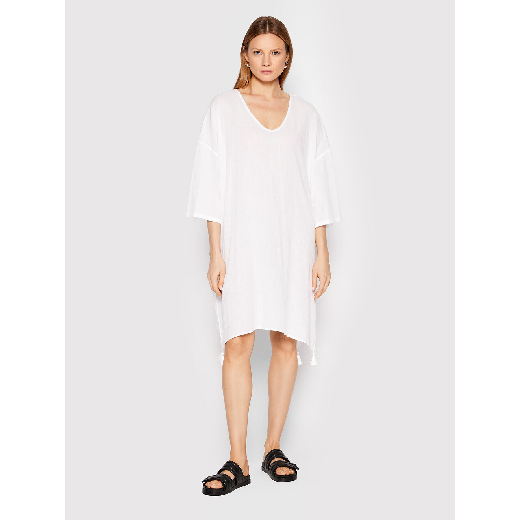 Max Mara Beachwear Poletna obleka Paglie 32210328 Bela Oversize - Pepit.si