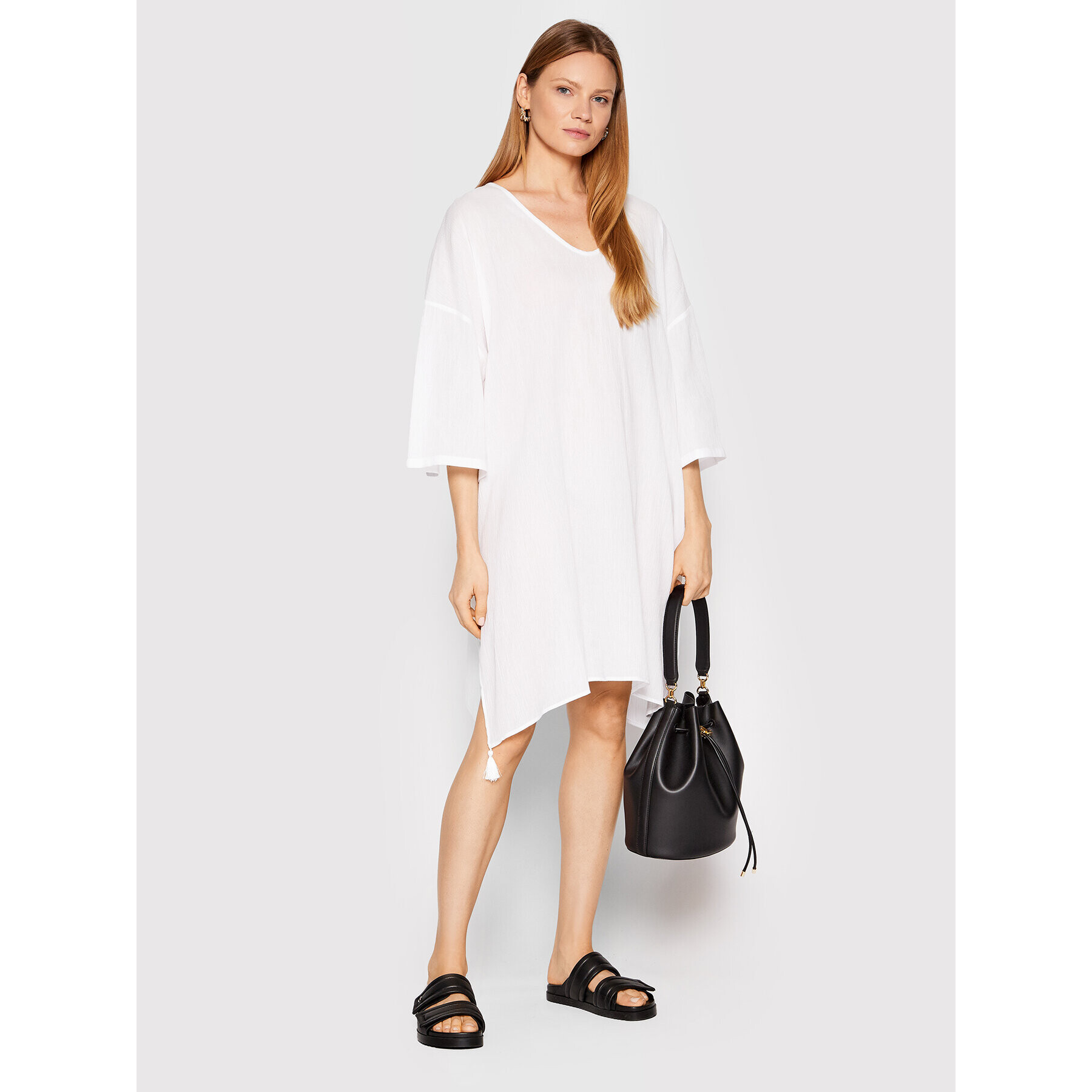 Max Mara Beachwear Poletna obleka Paglie 32210328 Bela Oversize - Pepit.si