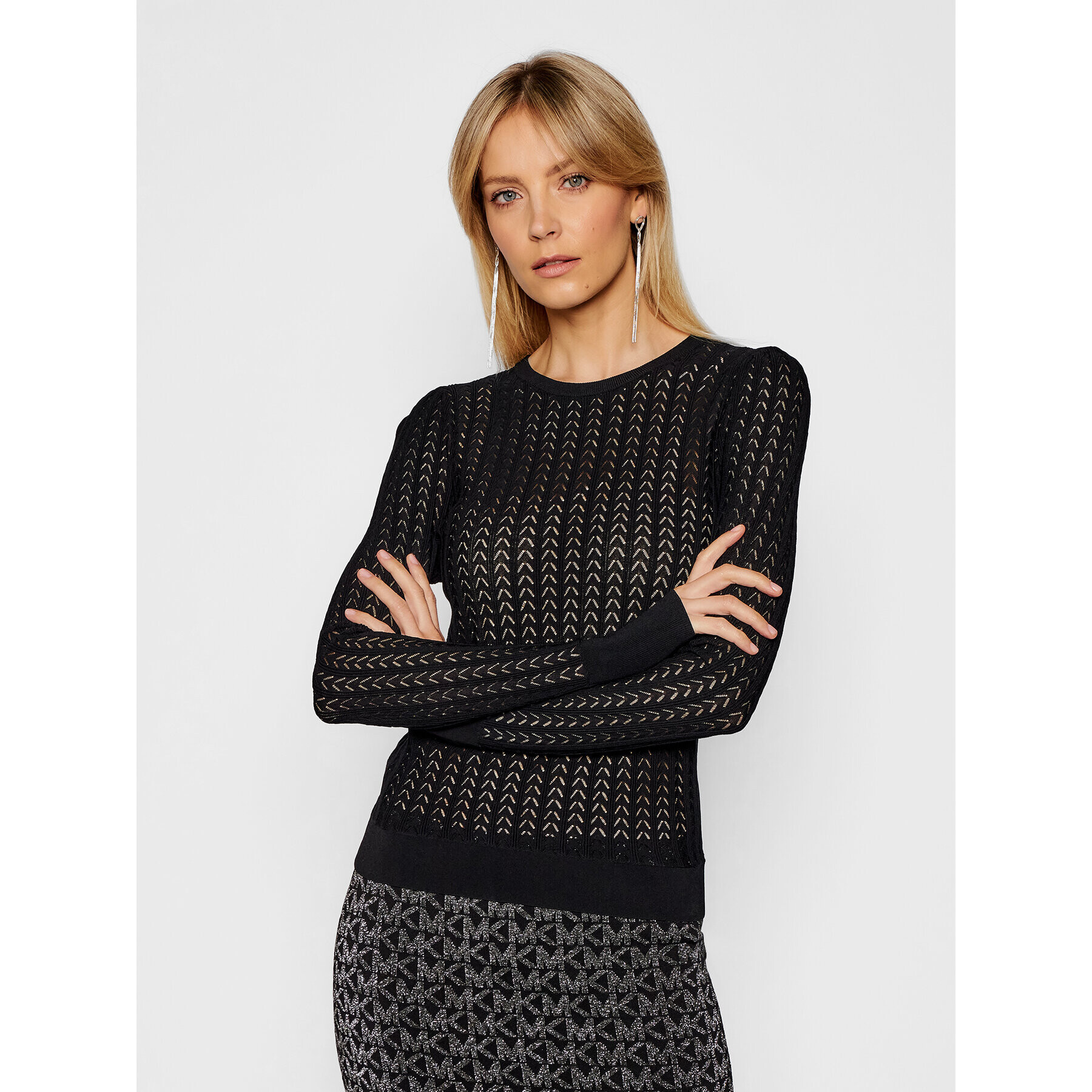 MICHAEL Michael Kors Pulover Crochet Knit MH06PHFBFD Črna Regular Fit - Pepit.si