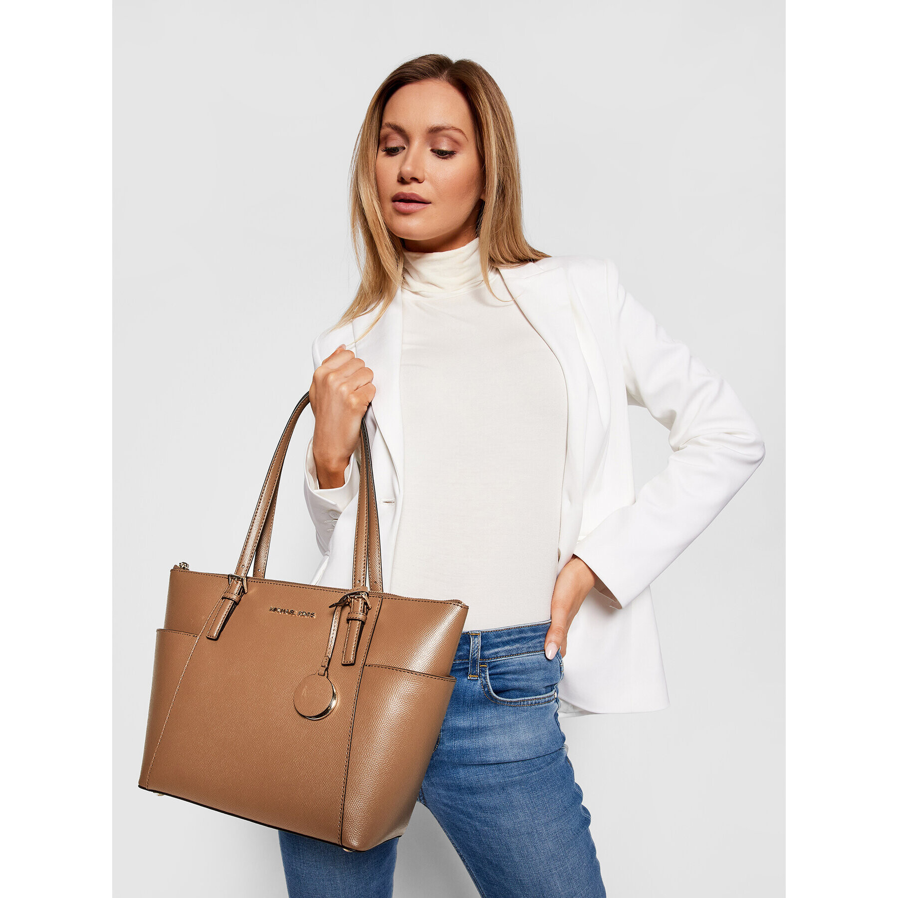 MICHAEL Michael Kors Ročna torba Jet Set Item 30F2GTTT8L Rjava - Pepit.si