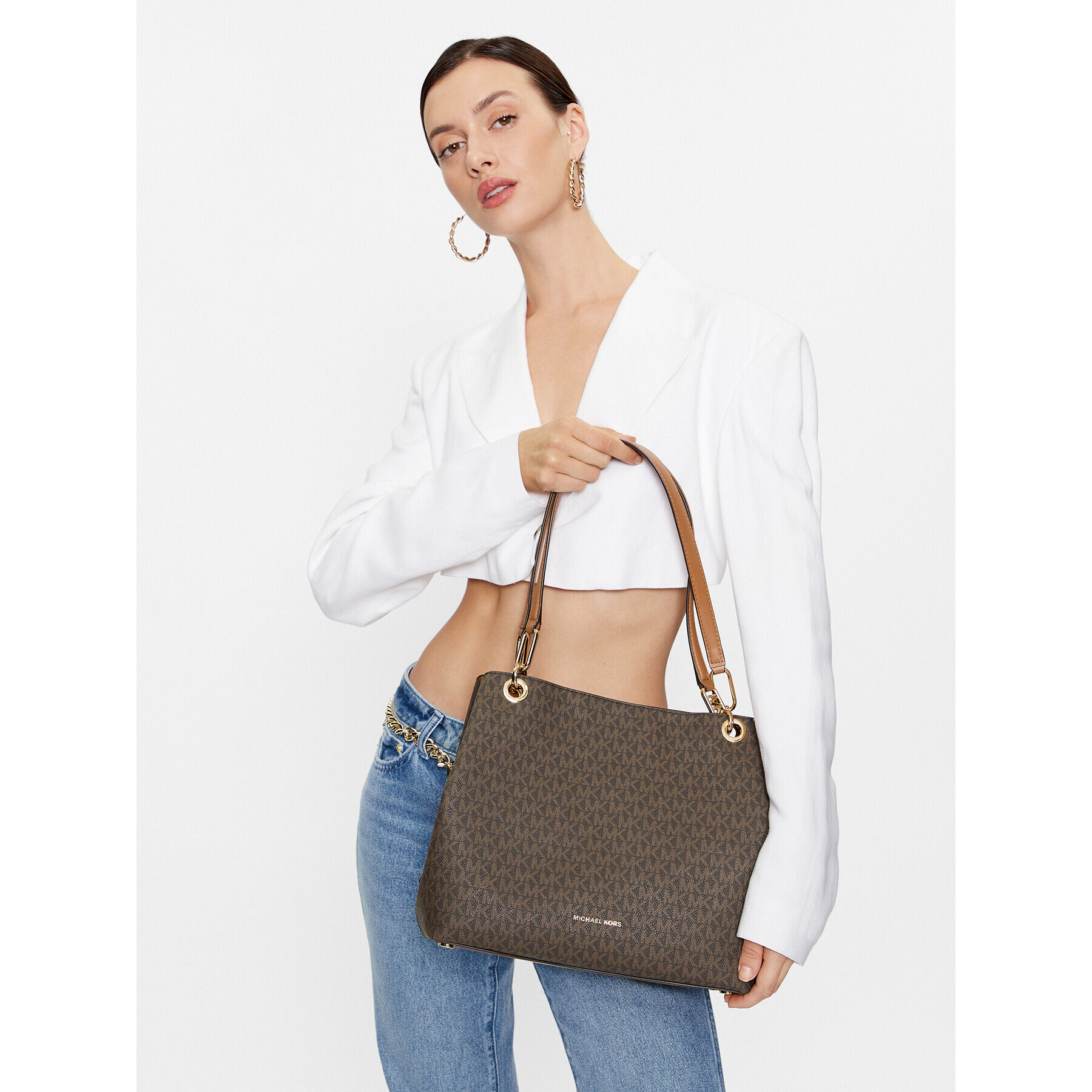 MICHAEL Michael Kors Ročna torba Kensington 30F3G8KT7B Rjava - Pepit.si