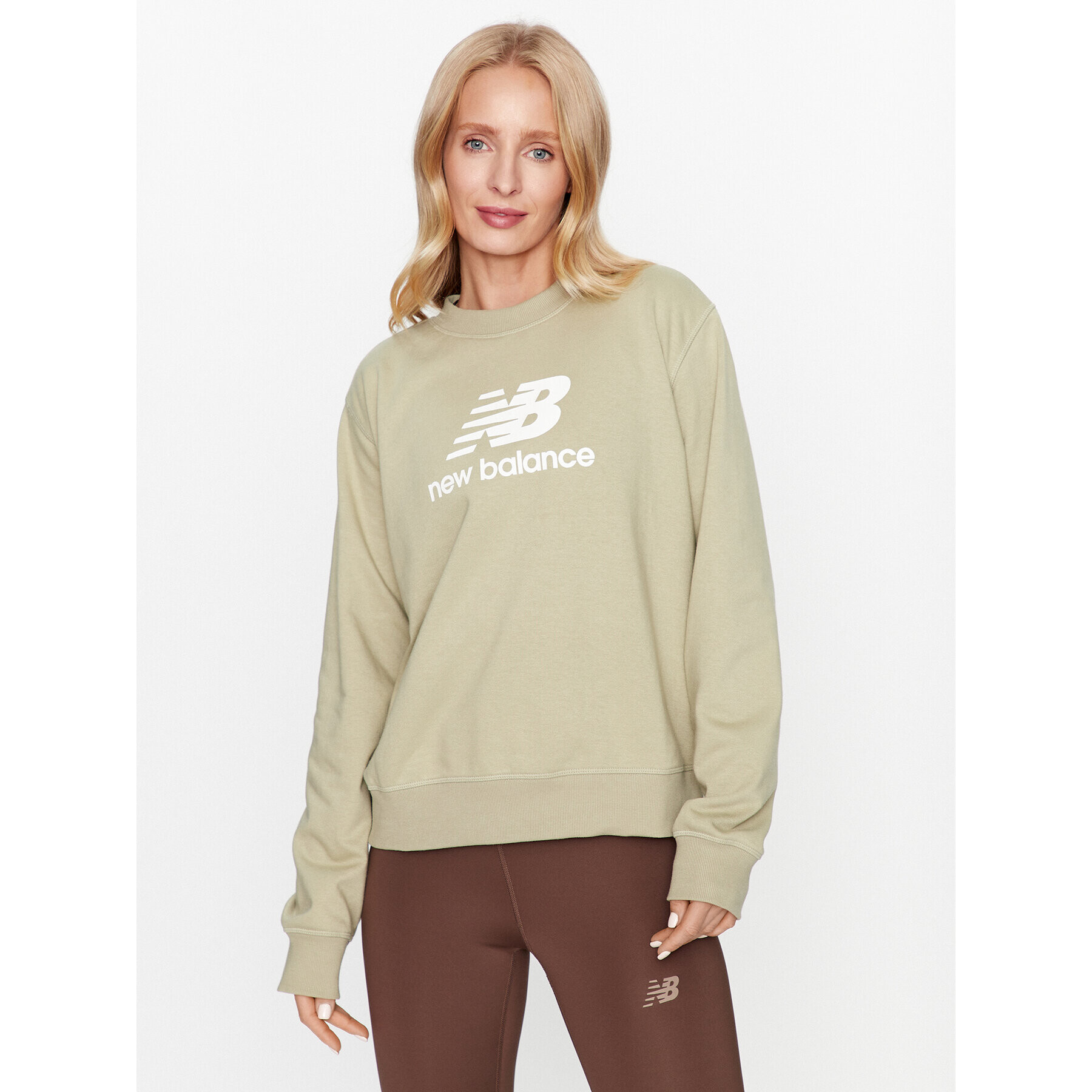 New Balance Jopa Essentials Stacked Logo French Terry Crewneck WT31532 Zelena Regular Fit - Pepit.si