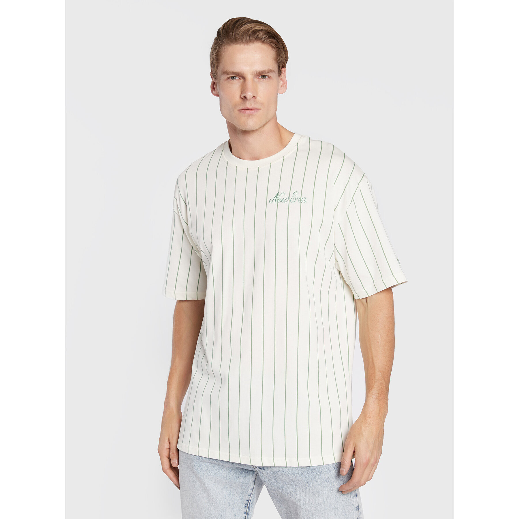 New Era Majica Pinstripe 60284642 Bela Oversize - Pepit.si