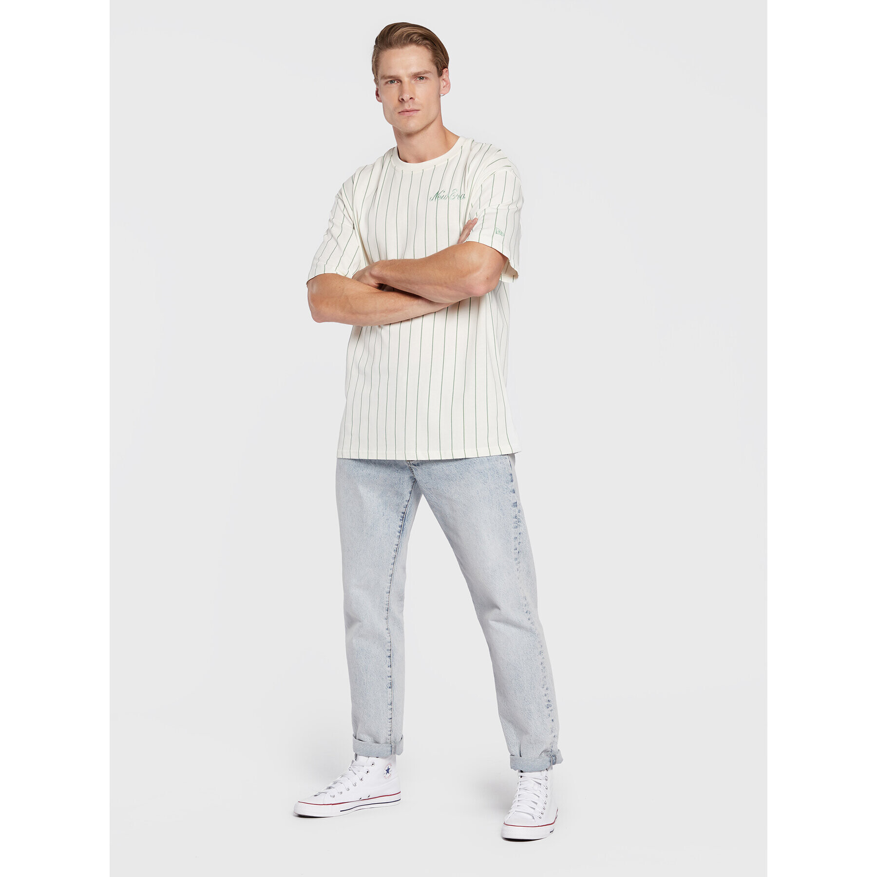 New Era Majica Pinstripe 60284642 Bela Oversize - Pepit.si