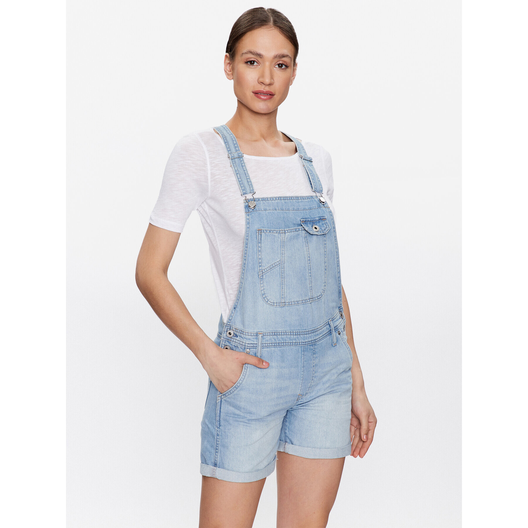 Pepe Jeans Jeans hlače z naramnicami Abby Fabby PL230445 Modra Regular Fit - Pepit.si