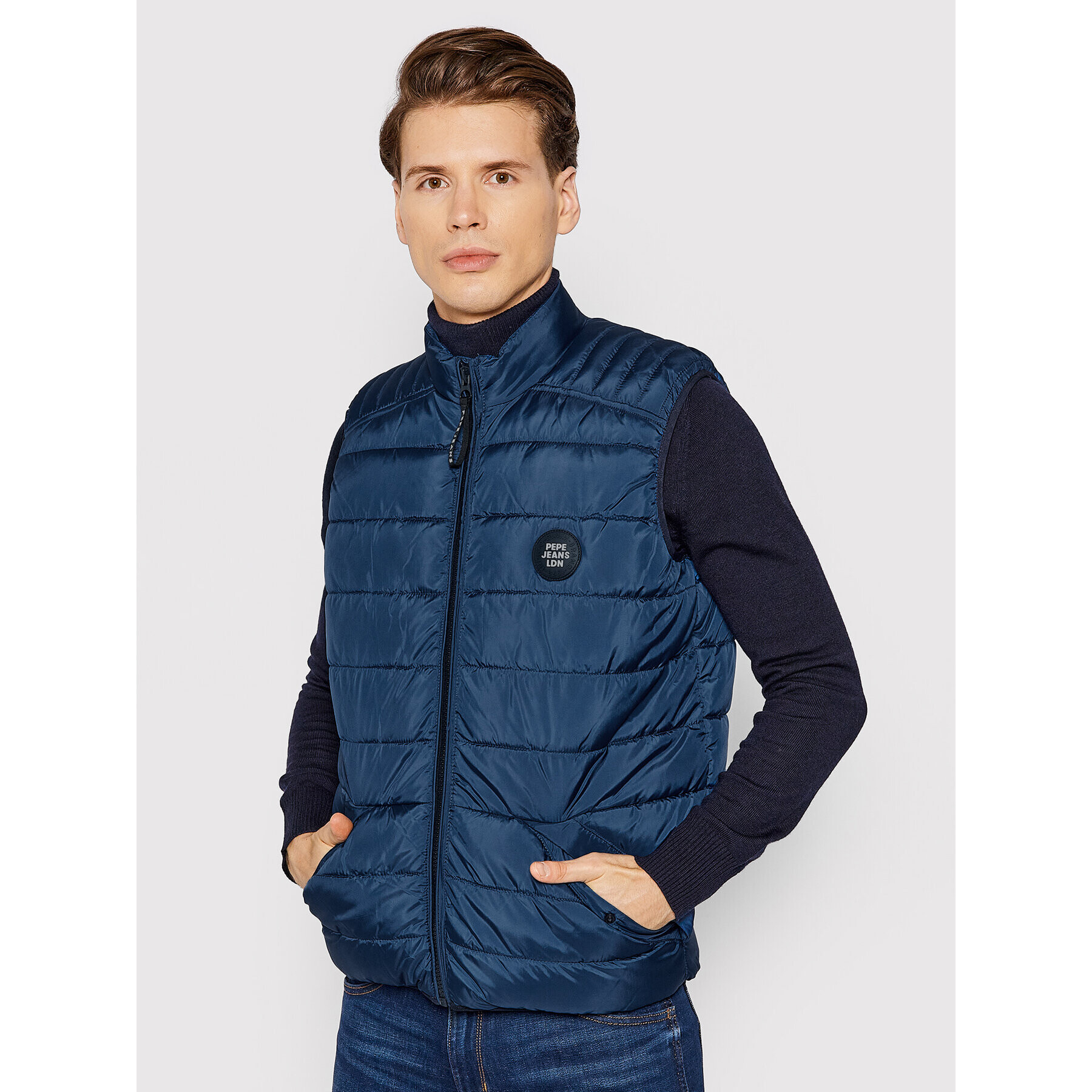 Pepe Jeans Telovnik Heinrich Vest PM402449 Mornarsko modra Regular Fit - Pepit.si