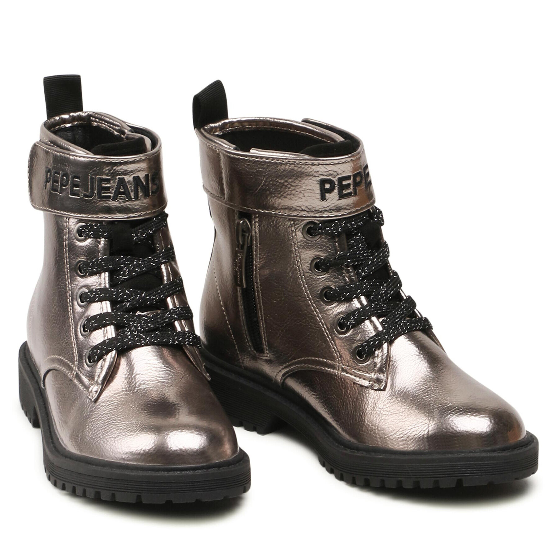 Pepe Jeans Zimski škornji Hatton Strap Metal PGS50168 Srebrna - Pepit.si