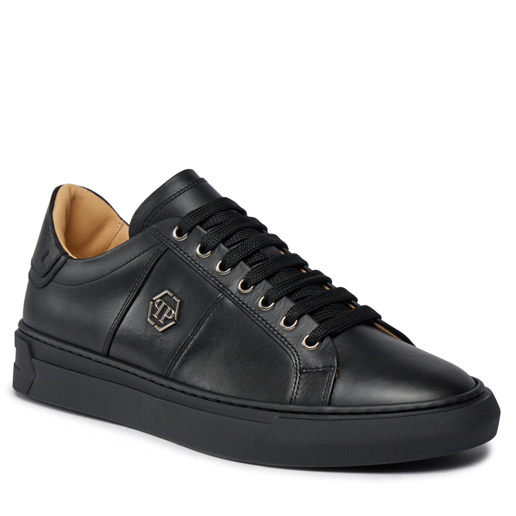 PHILIPP PLEIN Superge Leather Lo-Top Sneakers Hexagon AACS MSC3905 PLE075N Črna - Pepit.si