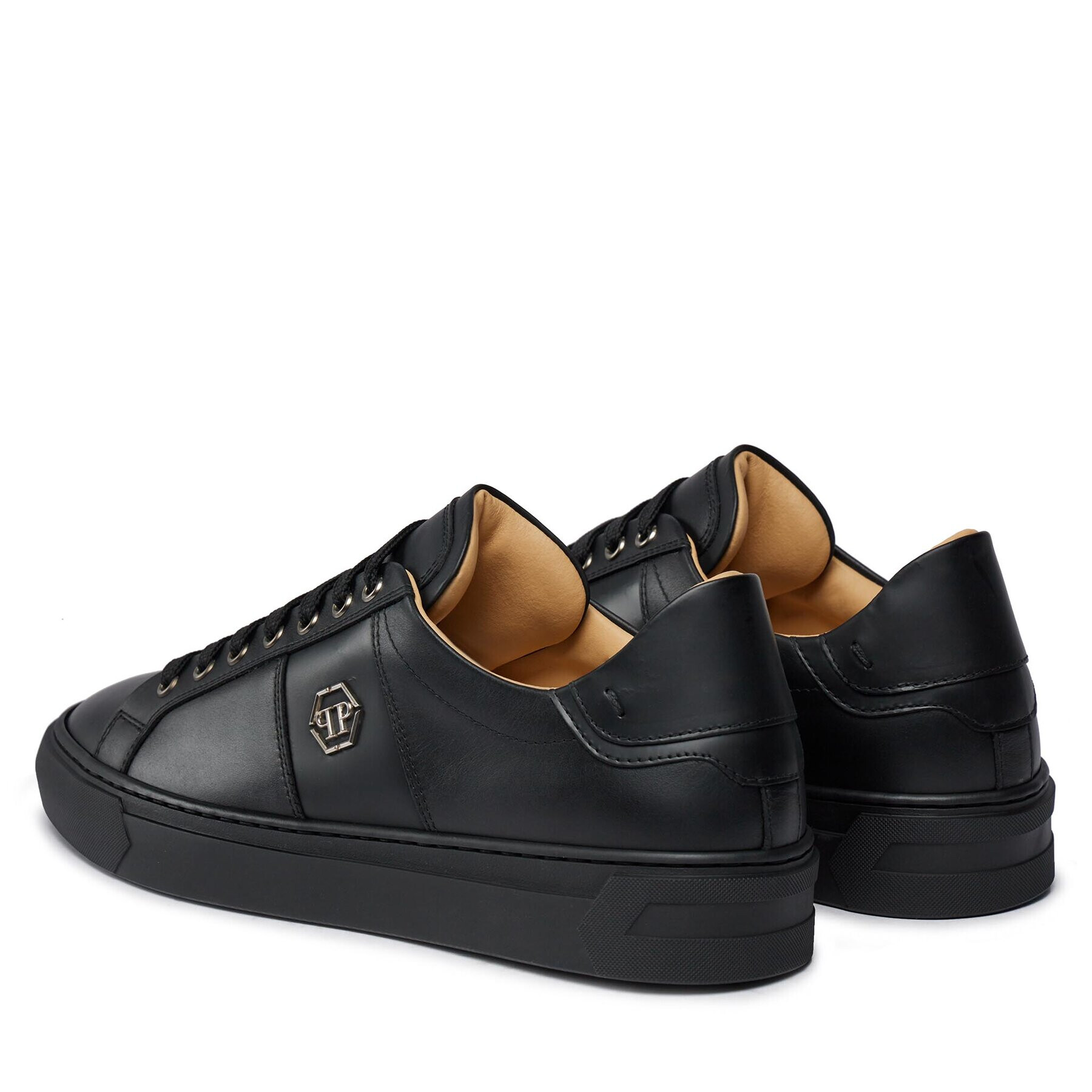 PHILIPP PLEIN Superge Leather Lo-Top Sneakers Hexagon AACS MSC3905 PLE075N Črna - Pepit.si