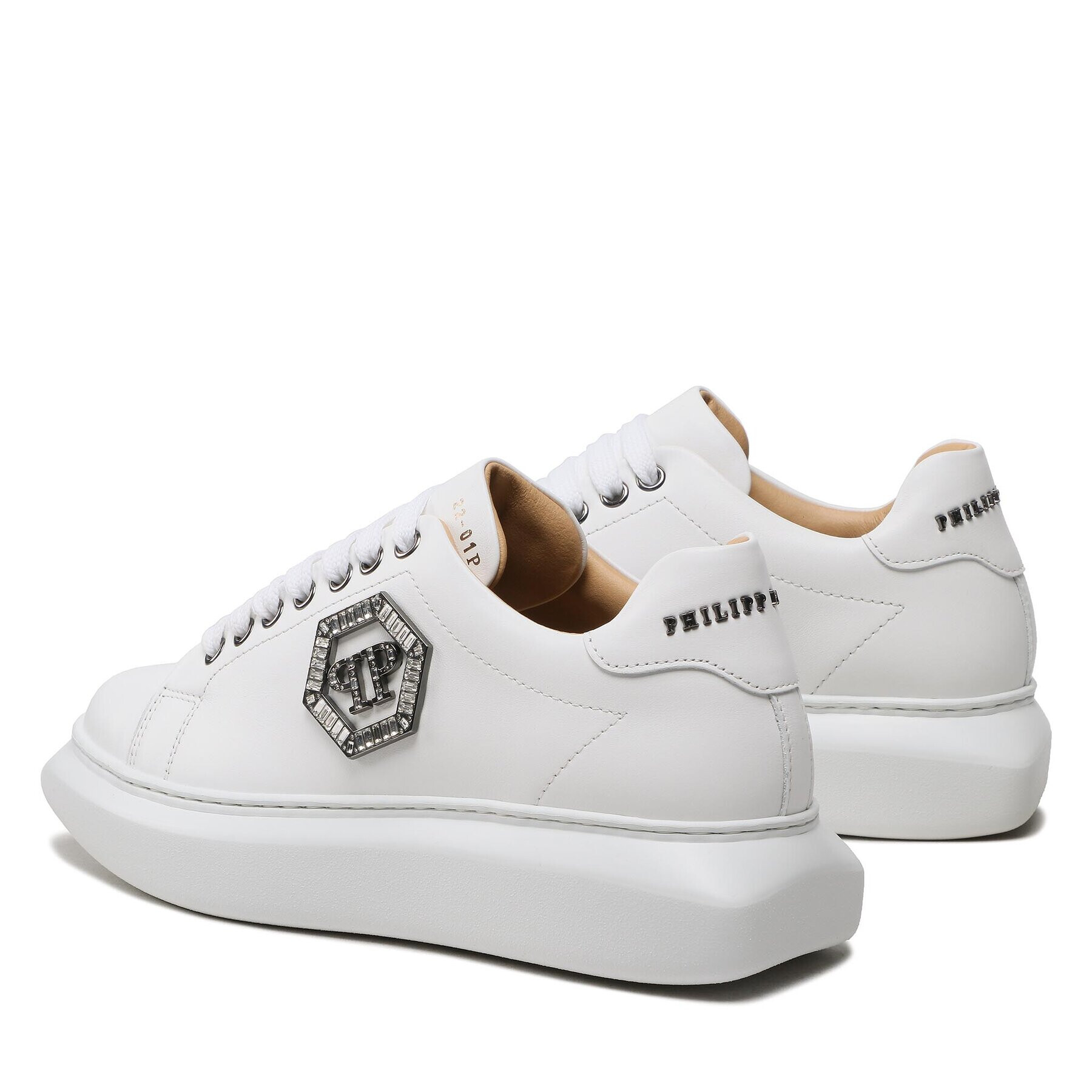 PHILIPP PLEIN Superge Lo-Top Sneaker Hexagon AABS WSC2628 PLE075N Bela - Pepit.si