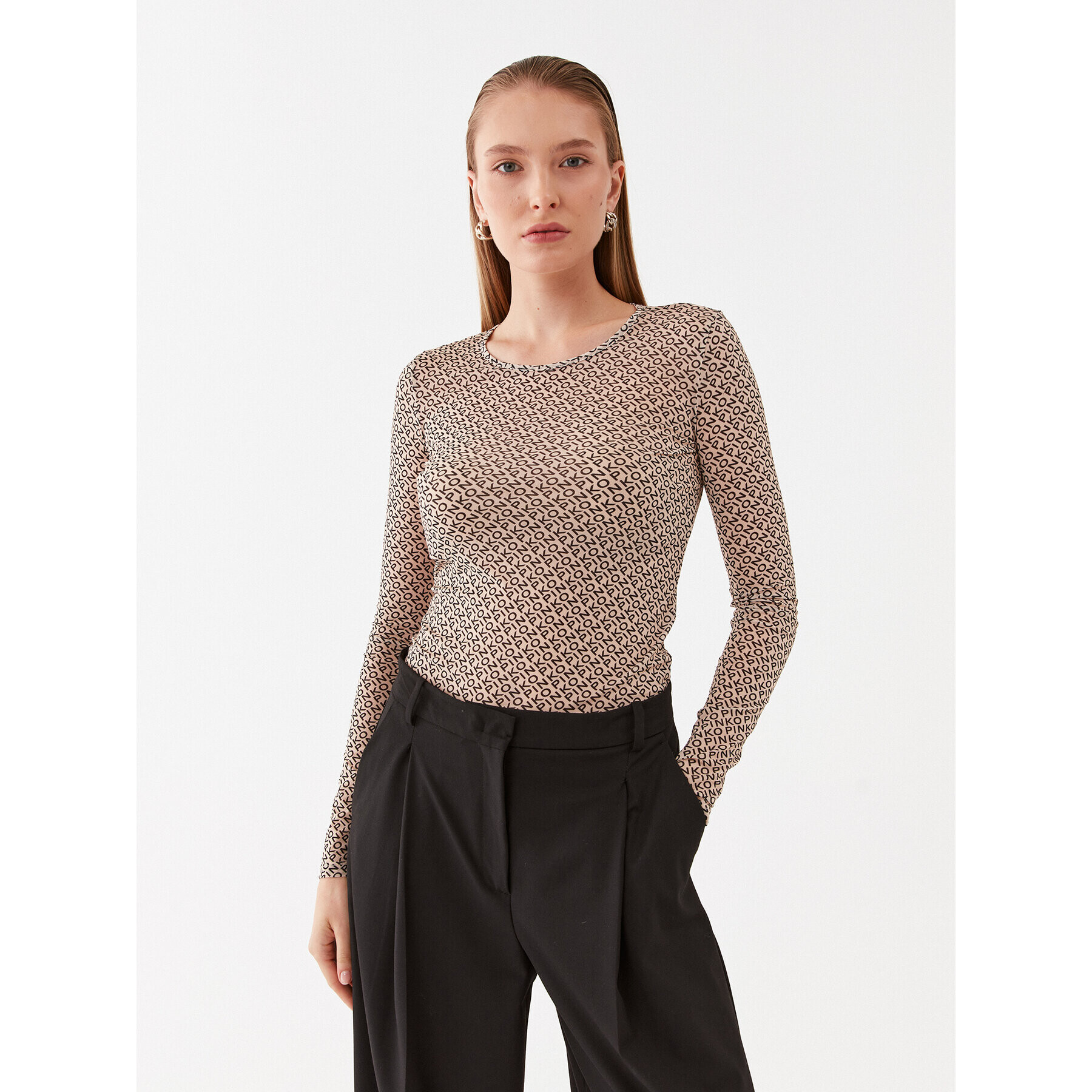 Pinko Bluza Berlino 100639 A13G Bež Slim Fit - Pepit.si