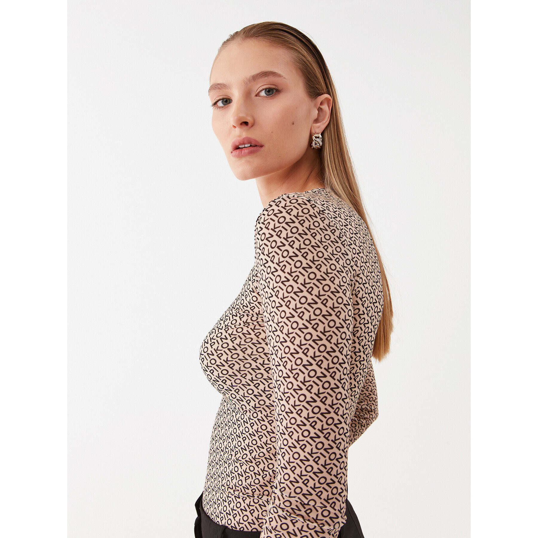 Pinko Bluza Berlino 100639 A13G Bež Slim Fit - Pepit.si