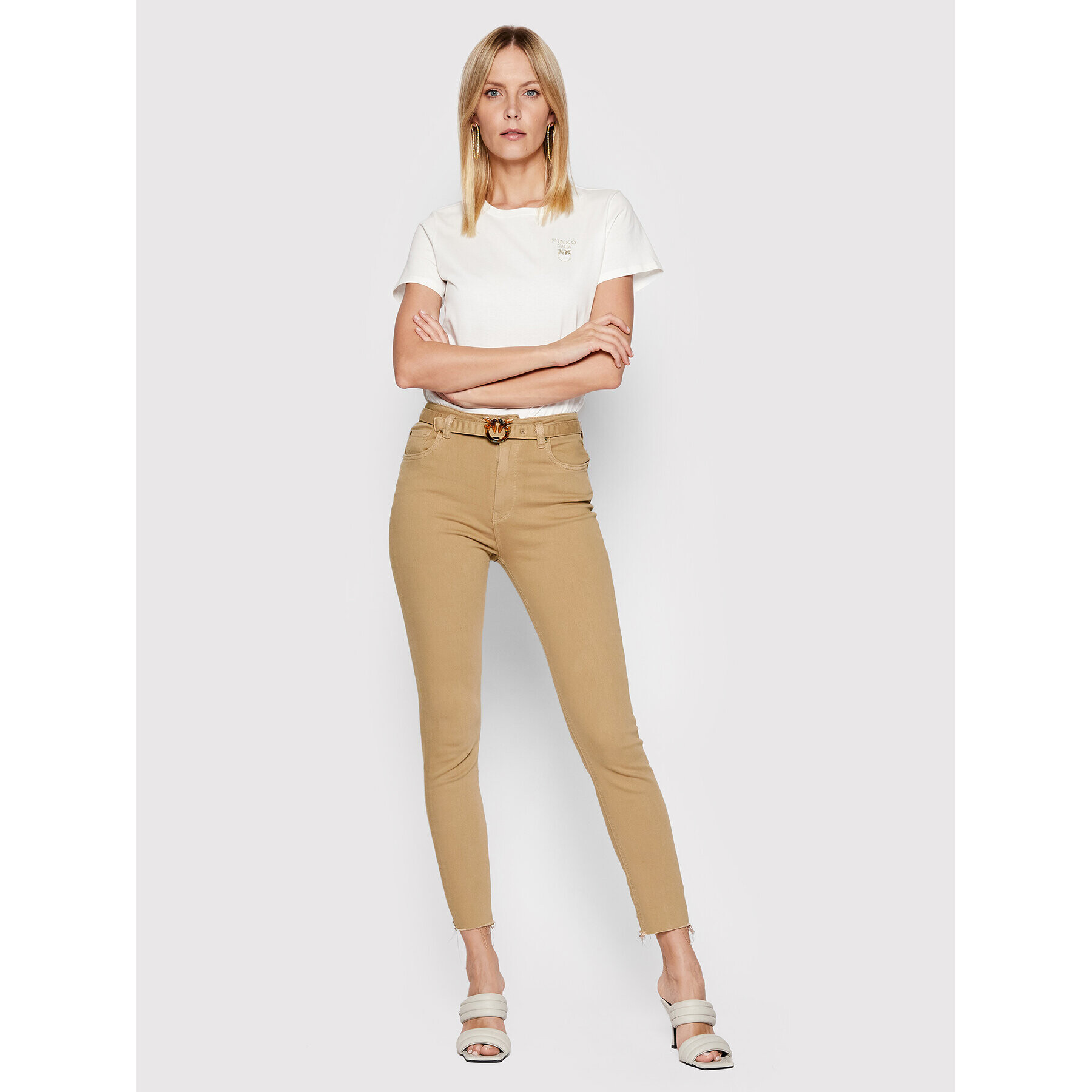 Pinko Jeans hlače Susan 24 1J10V0 Y78S Bež Skinny Fit - Pepit.si