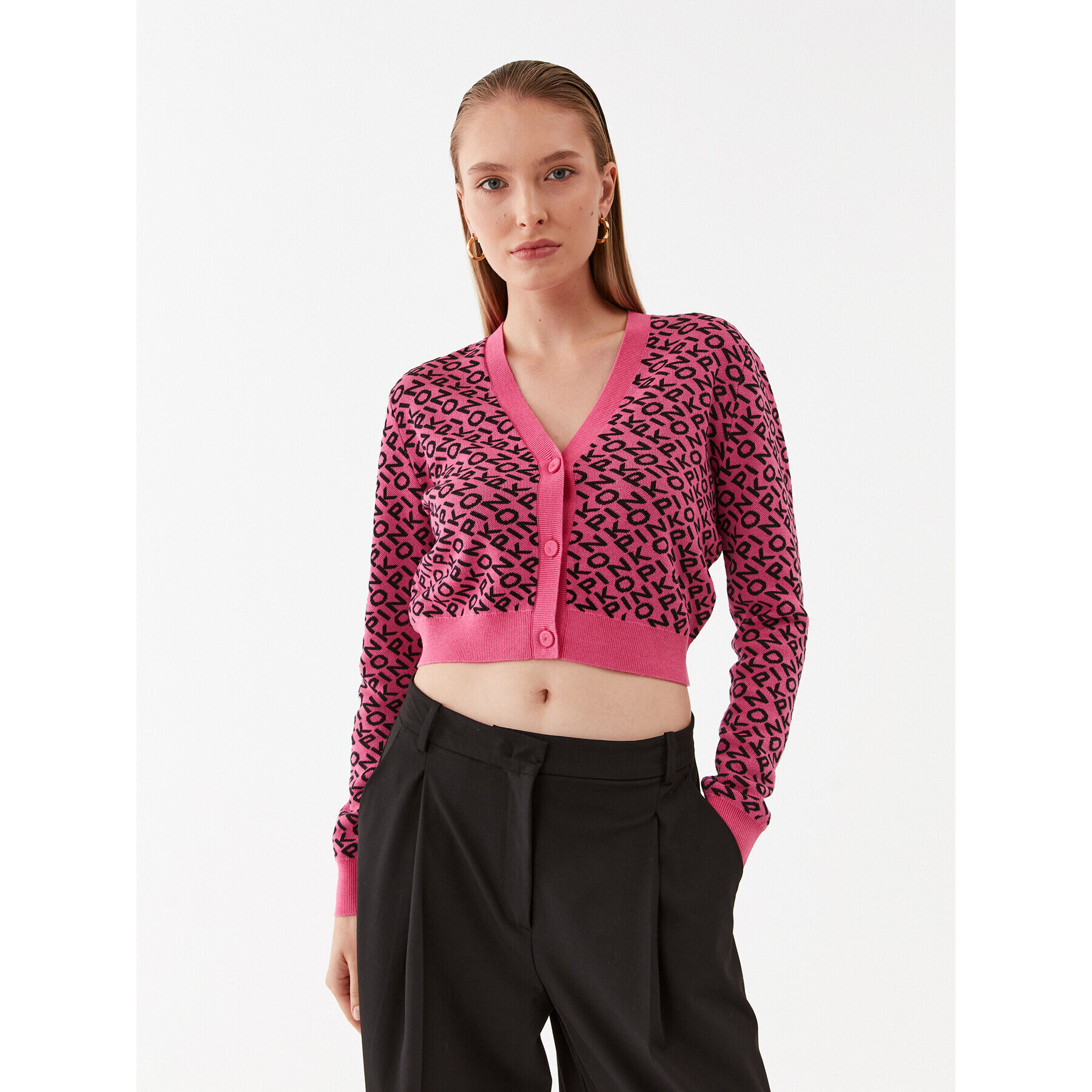 Pinko Pletena jopica Delfino 101633 A12K Pisana Relaxed Fit - Pepit.si