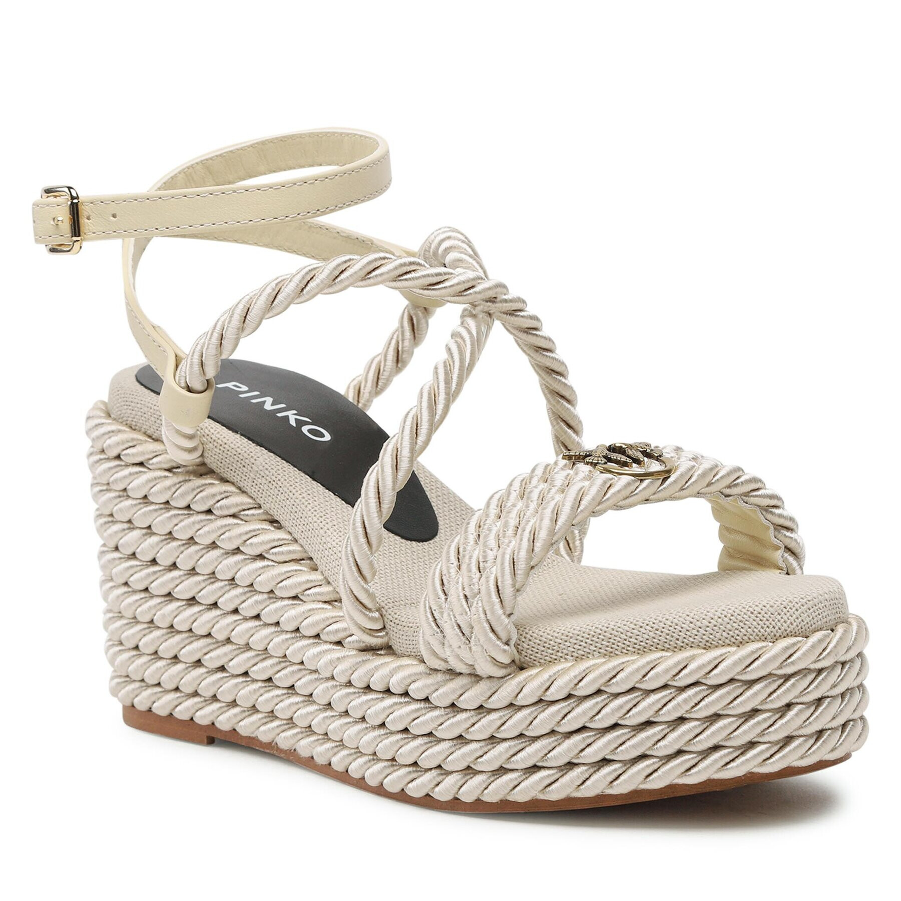 Pinko Sandali Brigitte Wedge Corda Intrecciata PE 23 BLKG1 100869 A0R3 Bež - Pepit.si