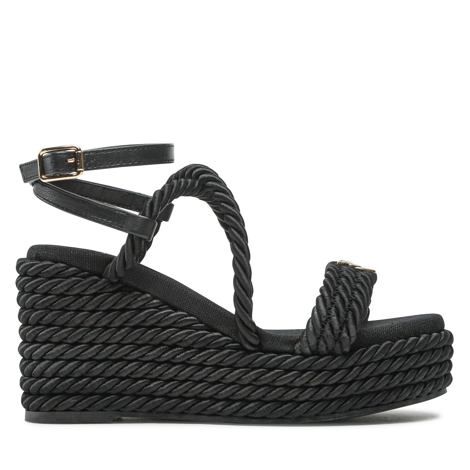 Pinko Sandali Brigitte Wedge Corda Intrecciata PE 23 BLKG1 100869 A0R3 Črna - Pepit.si