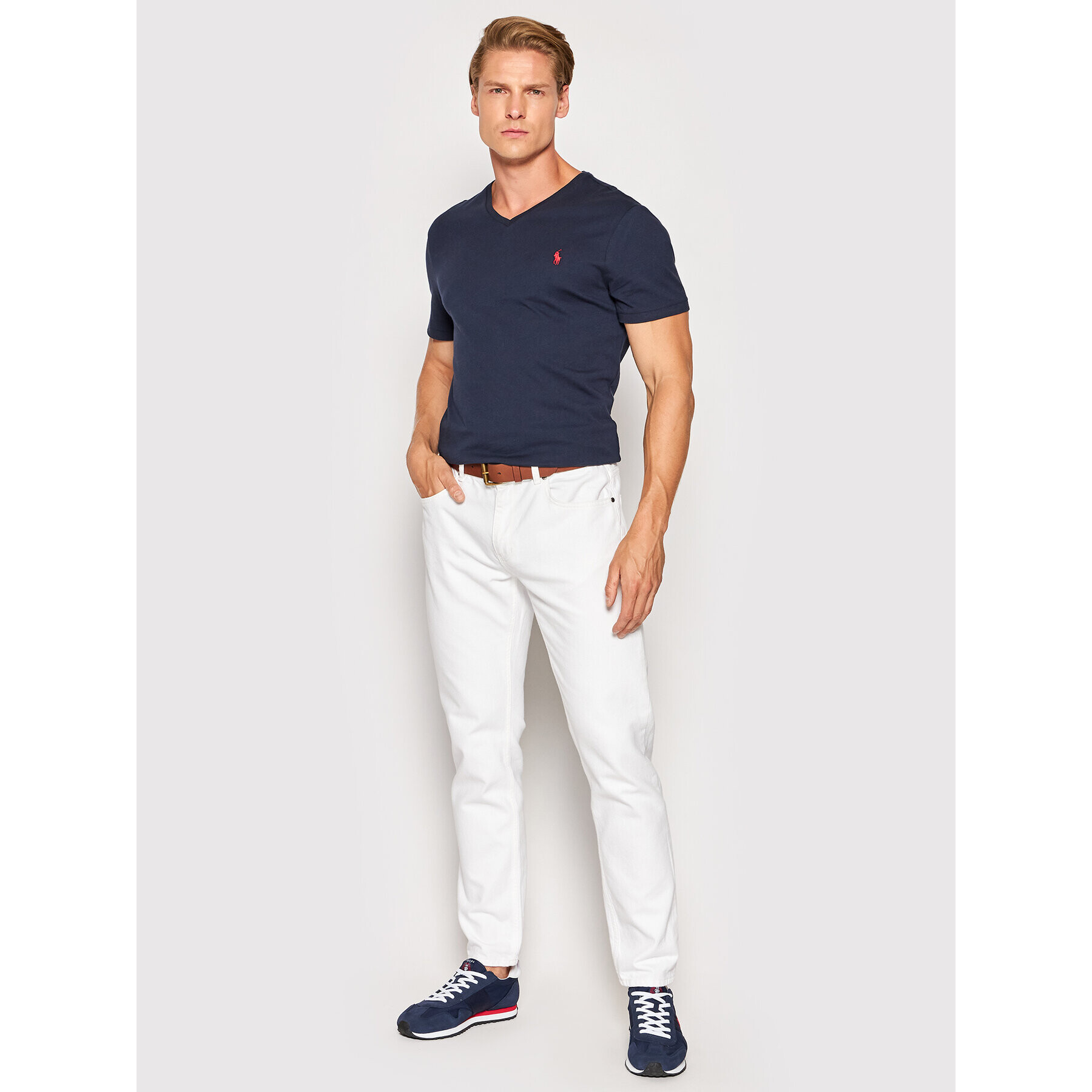 Polo Ralph Lauren Majica 710671453091 Mornarsko modra Custom Slim Fit - Pepit.si