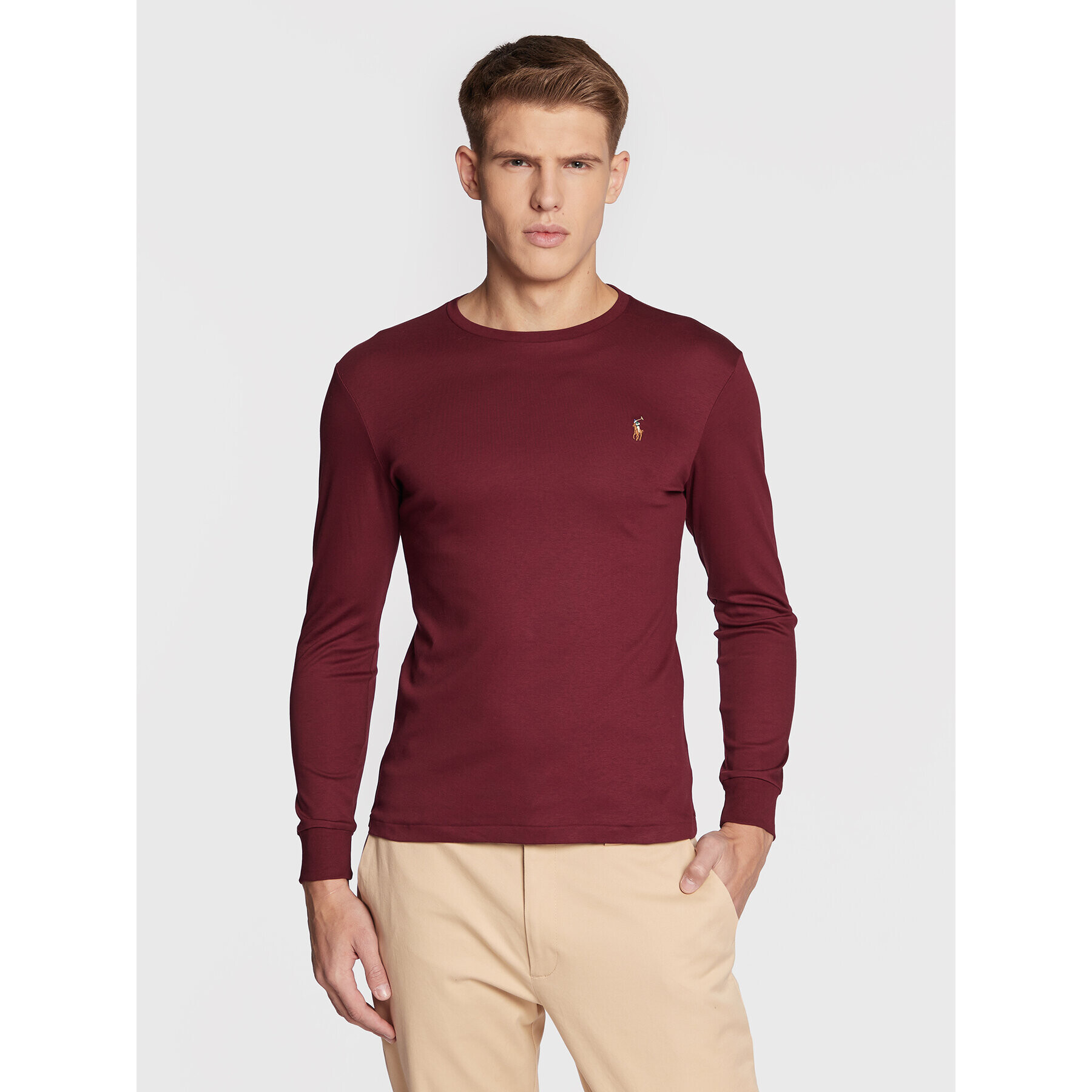 Polo Ralph Lauren Majica z dolgimi rokavi 710760121 Bordo rdeča Slim Fit - Pepit.si