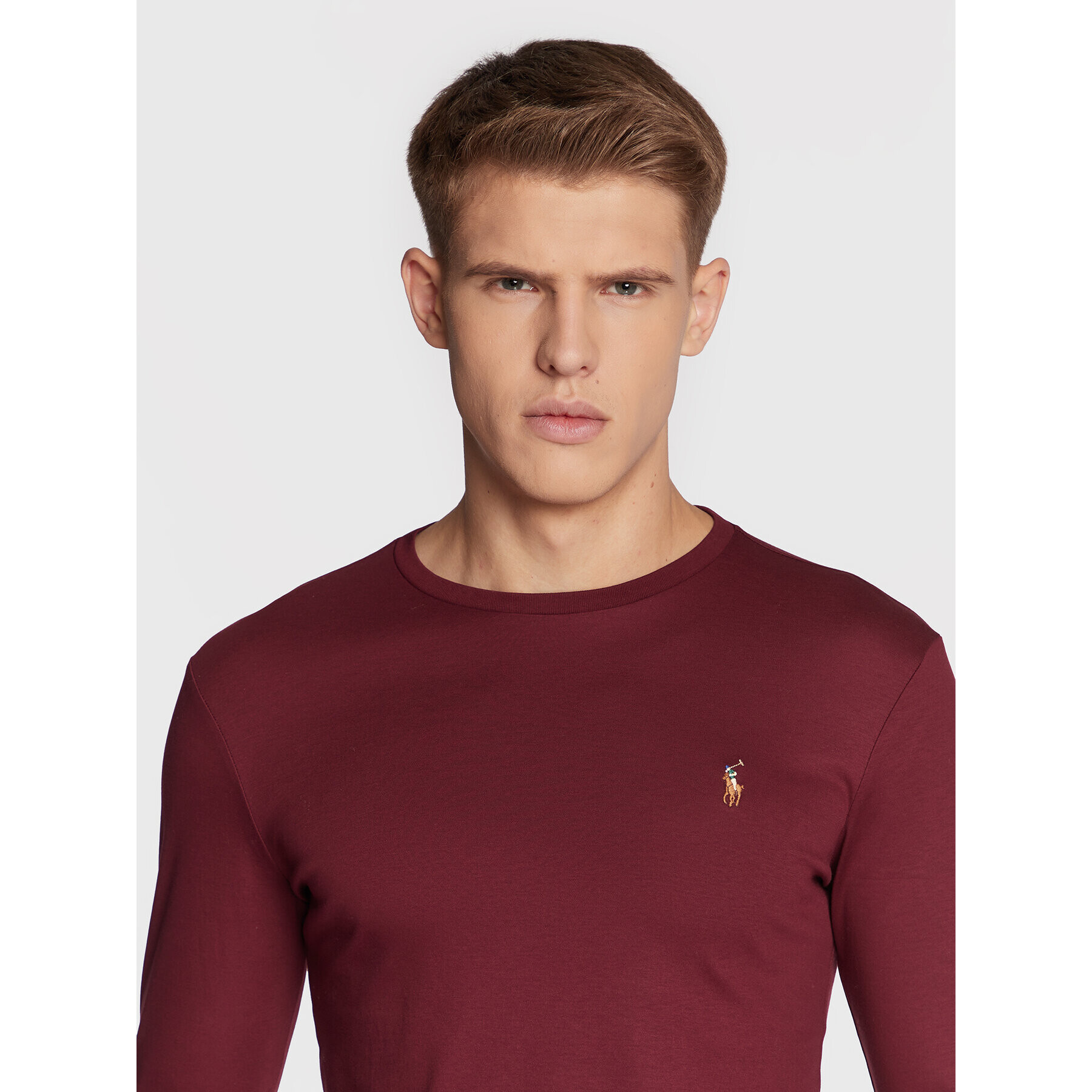 Polo Ralph Lauren Majica z dolgimi rokavi 710760121 Bordo rdeča Slim Fit - Pepit.si