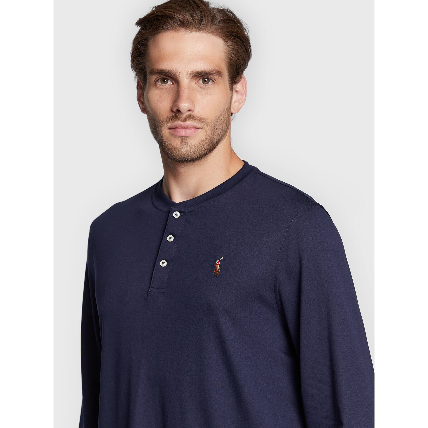 Polo Ralph Lauren Majica z dolgimi rokavi 710876614003 Mornarsko modra Slim Fit - Pepit.si