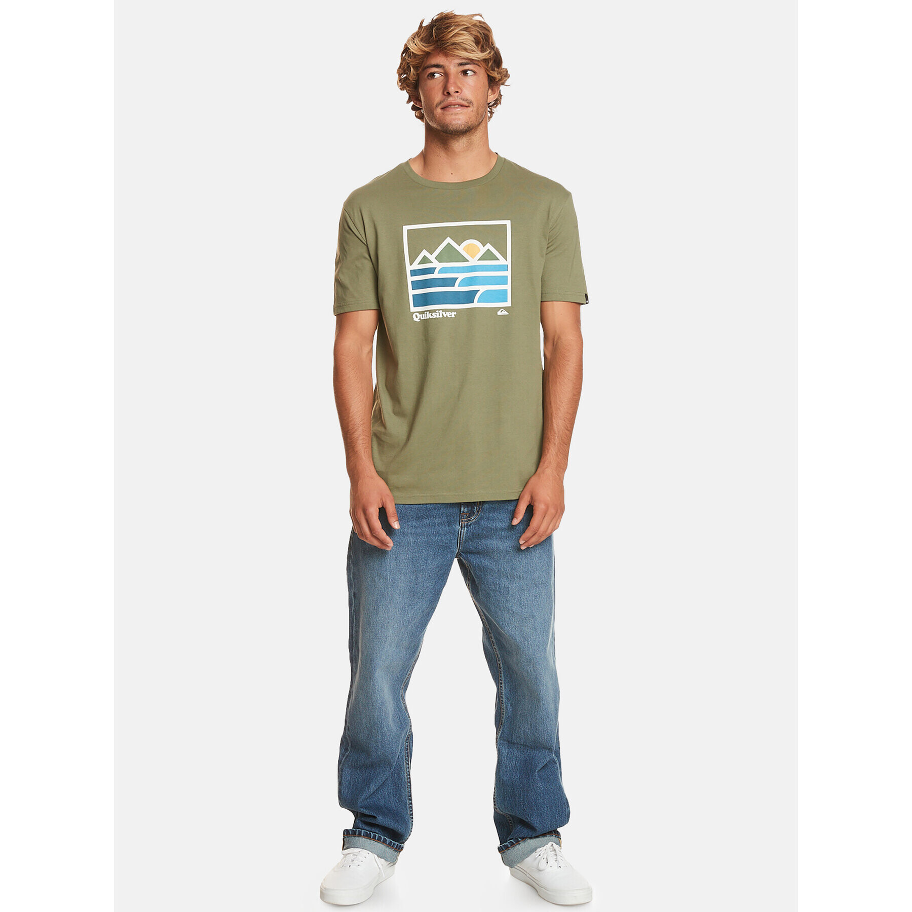 Quiksilver Majica Landscapelines Tees EQYZT07450 Khaki Regular Fit - Pepit.si