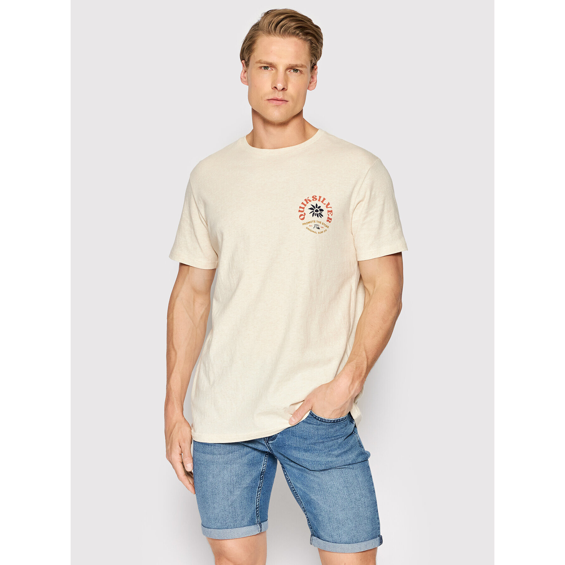 Quiksilver Majica Simple Script EQYZT06697 Bež Regular Fit - Pepit.si