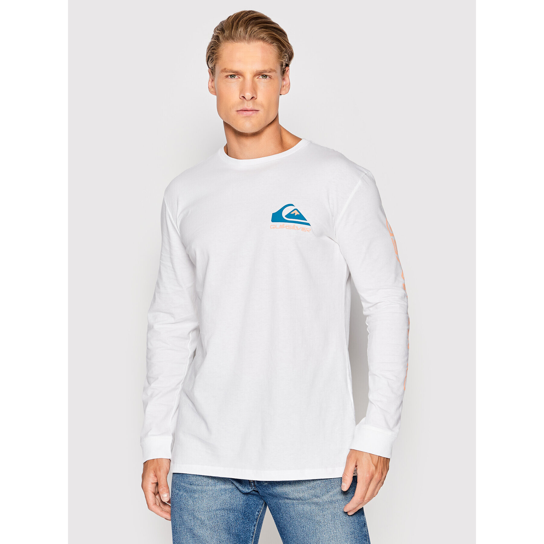 Quiksilver Majica z dolgimi rokavi Omni Logo EQYZT06670 Bela Regular Fit - Pepit.si