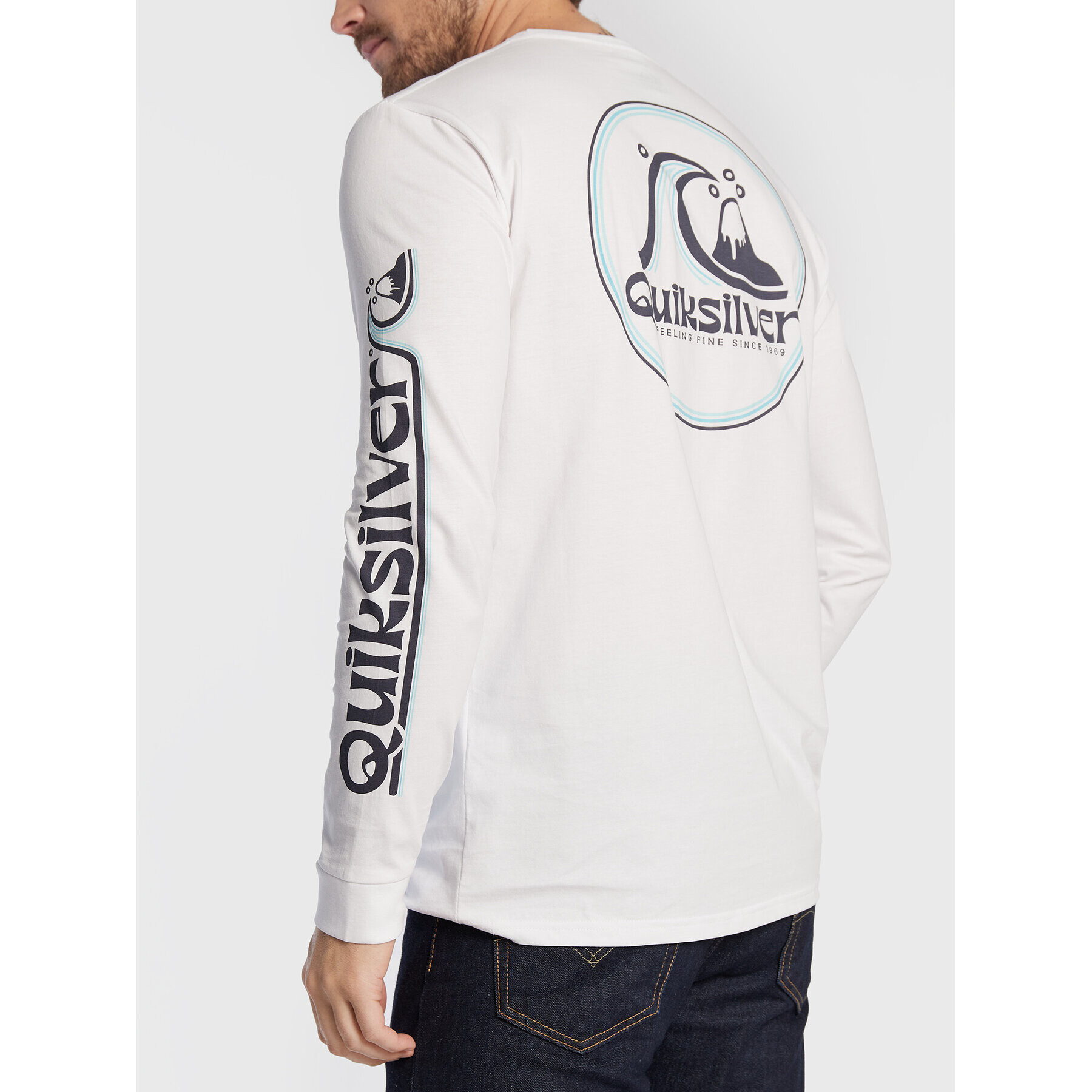 Quiksilver Majica z dolgimi rokavi Rolling Circle EQYZT07052 Bela Classic Fit - Pepit.si