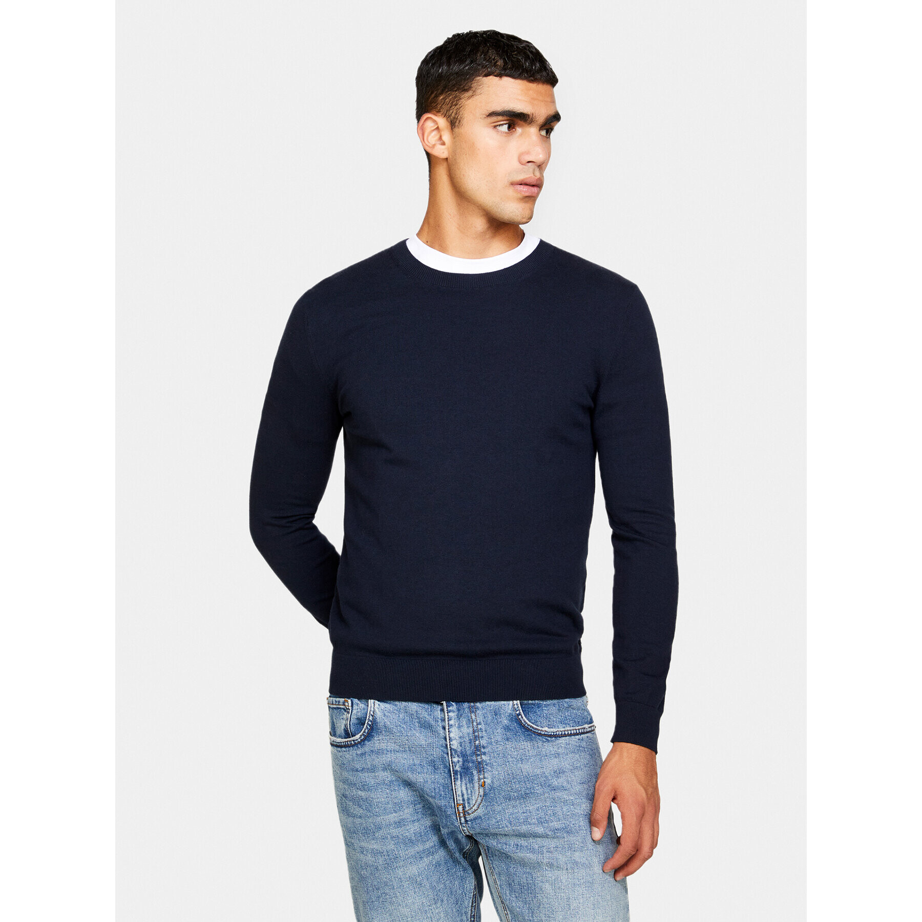 Sisley Pulover 10F2S1C78 Mornarsko modra Slim Fit - Pepit.si