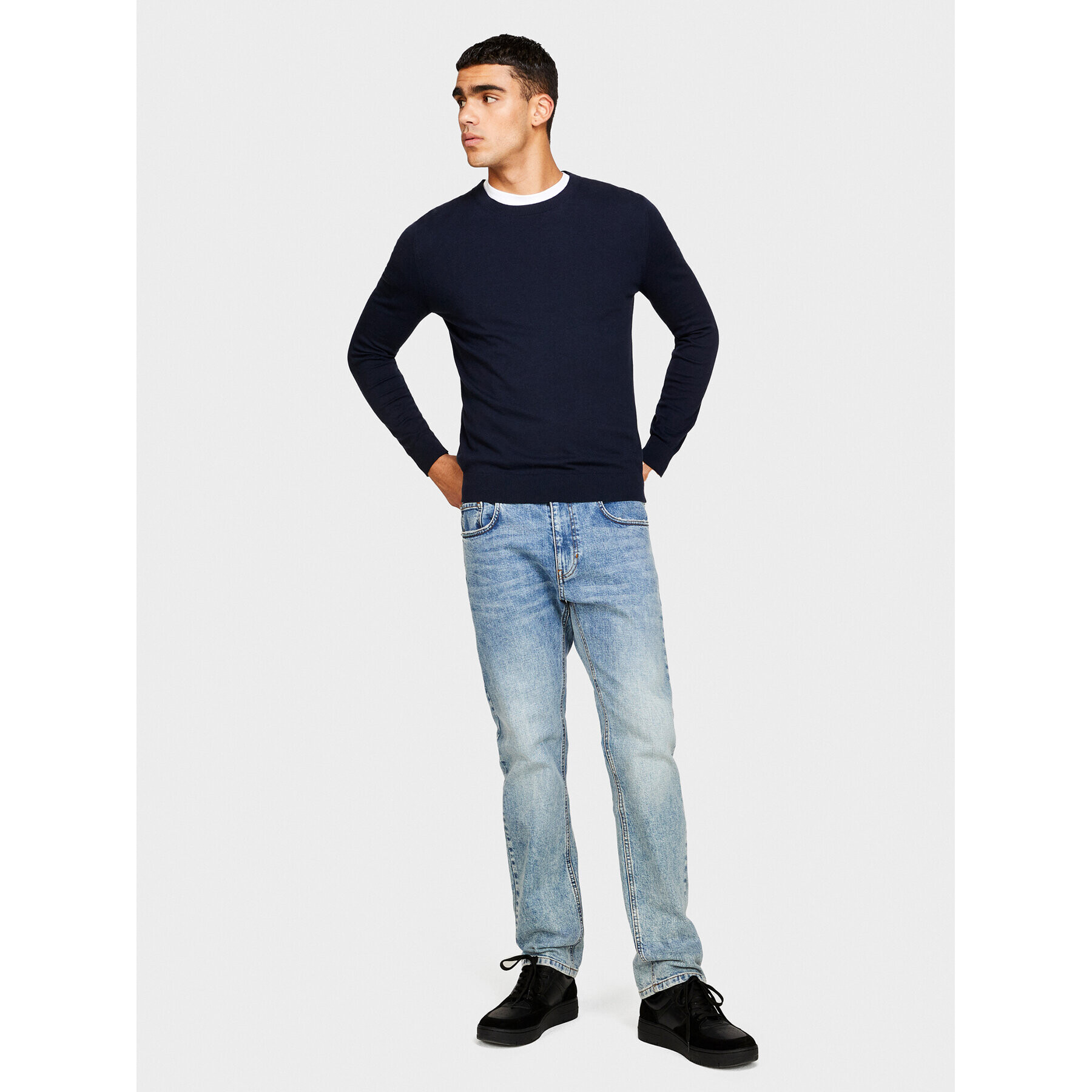 Sisley Pulover 10F2S1C78 Mornarsko modra Slim Fit - Pepit.si