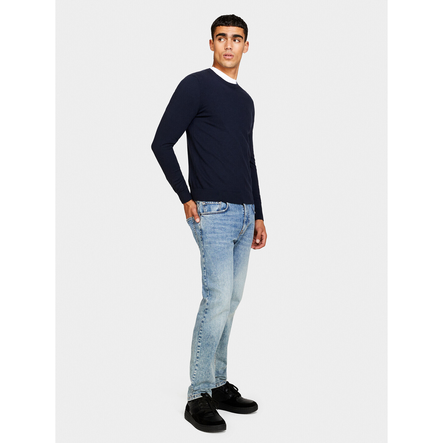 Sisley Pulover 10F2S1C78 Mornarsko modra Slim Fit - Pepit.si