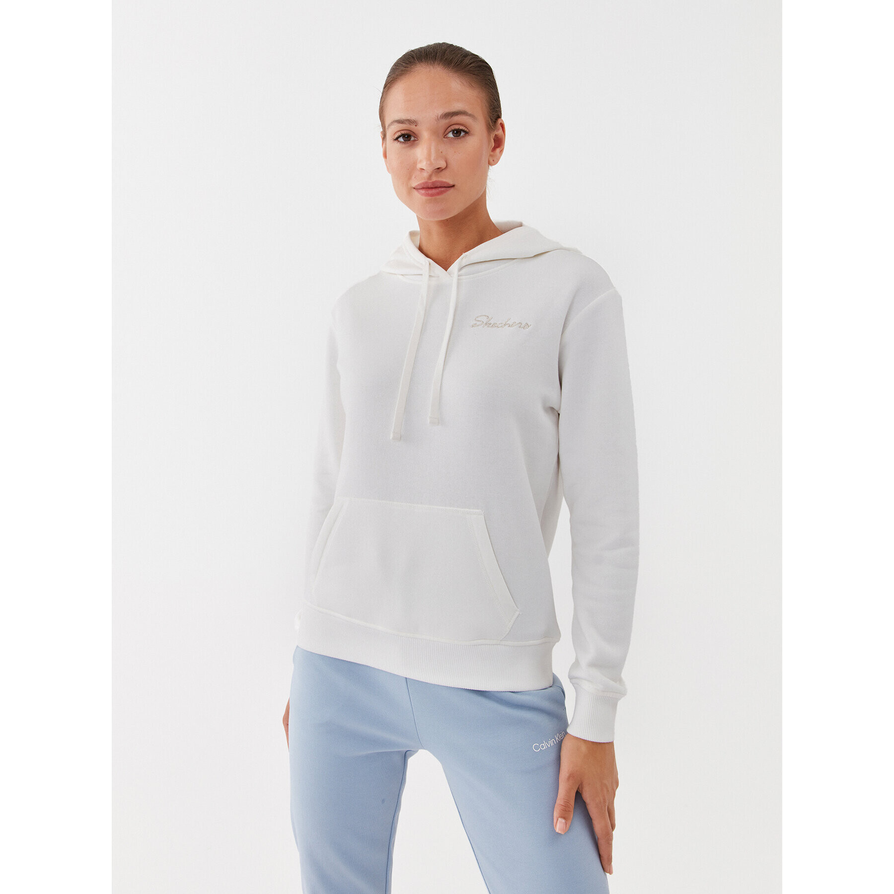 Skechers Jopa Signature Po Hoodie WHD116 Bela Regular Fit - Pepit.si