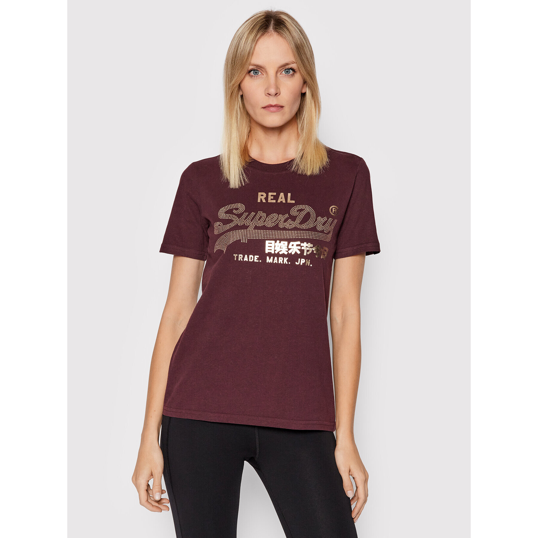 Superdry Majica Boho Sparkle Tee W1010731A Bordo rdeča Regular Fit - Pepit.si