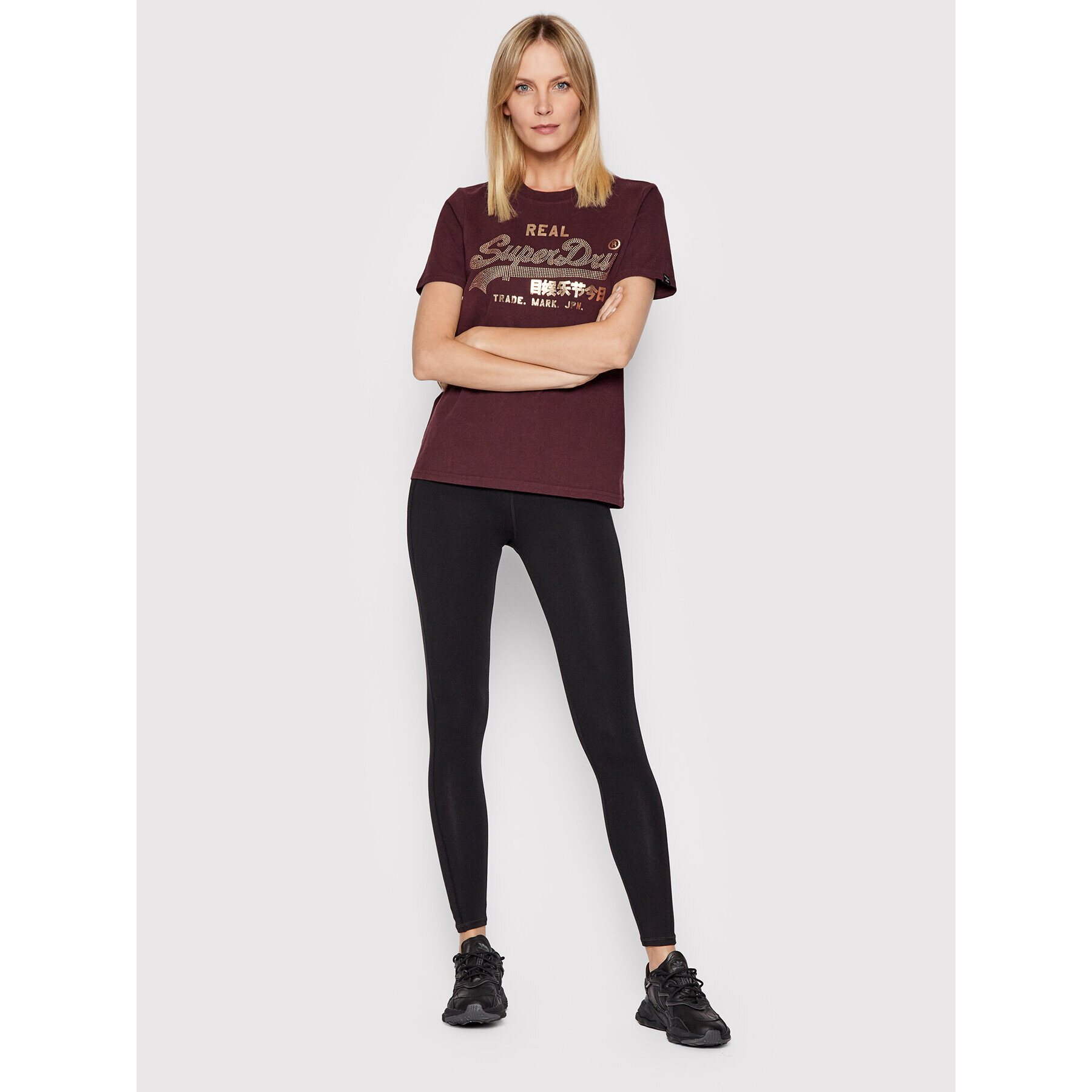 Superdry Majica Boho Sparkle Tee W1010731A Bordo rdeča Regular Fit - Pepit.si