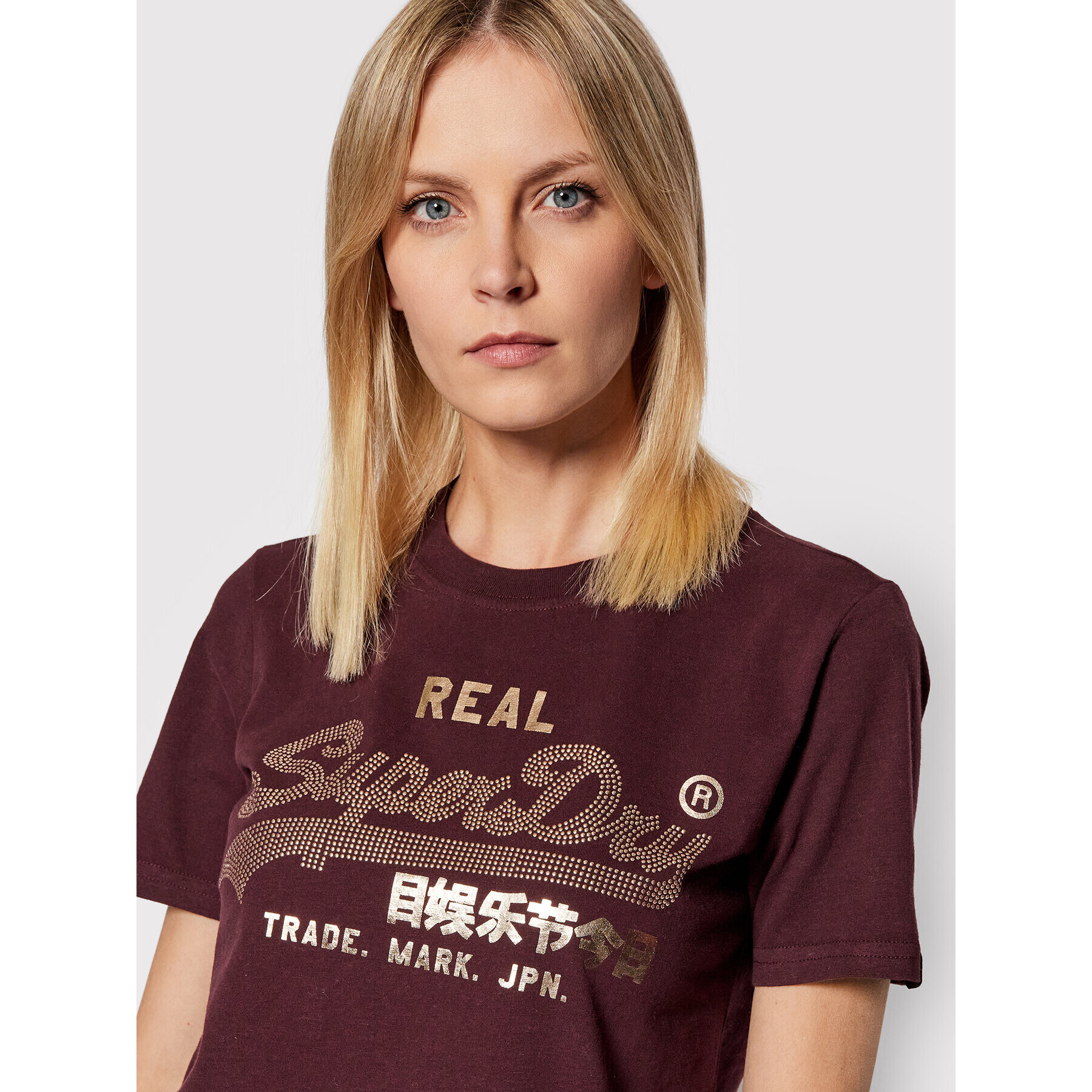 Superdry Majica Boho Sparkle Tee W1010731A Bordo rdeča Regular Fit - Pepit.si