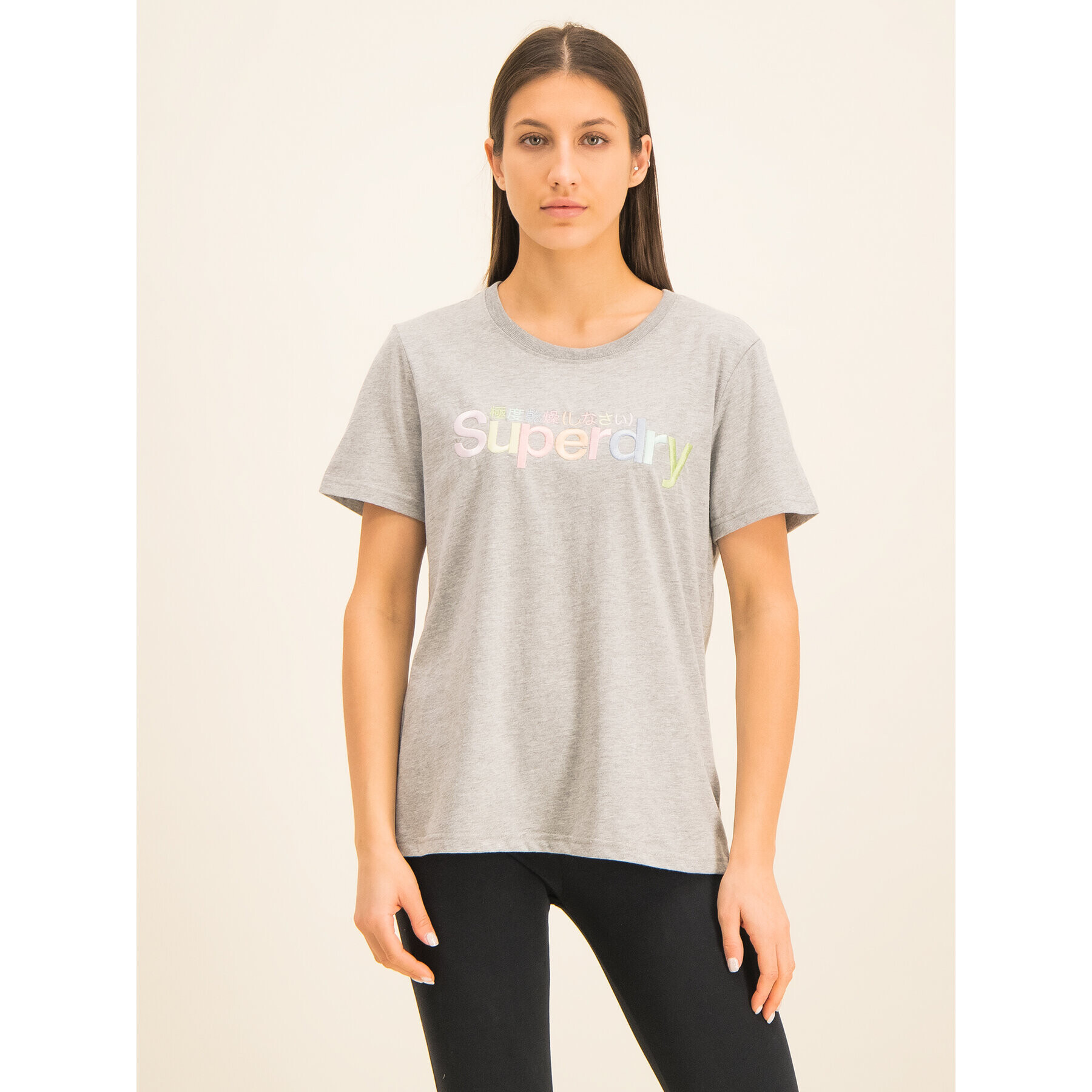 Superdry Majica Classic Rainbow Emb Entry Tee W1000057A Siva Classic Fit - Pepit.si