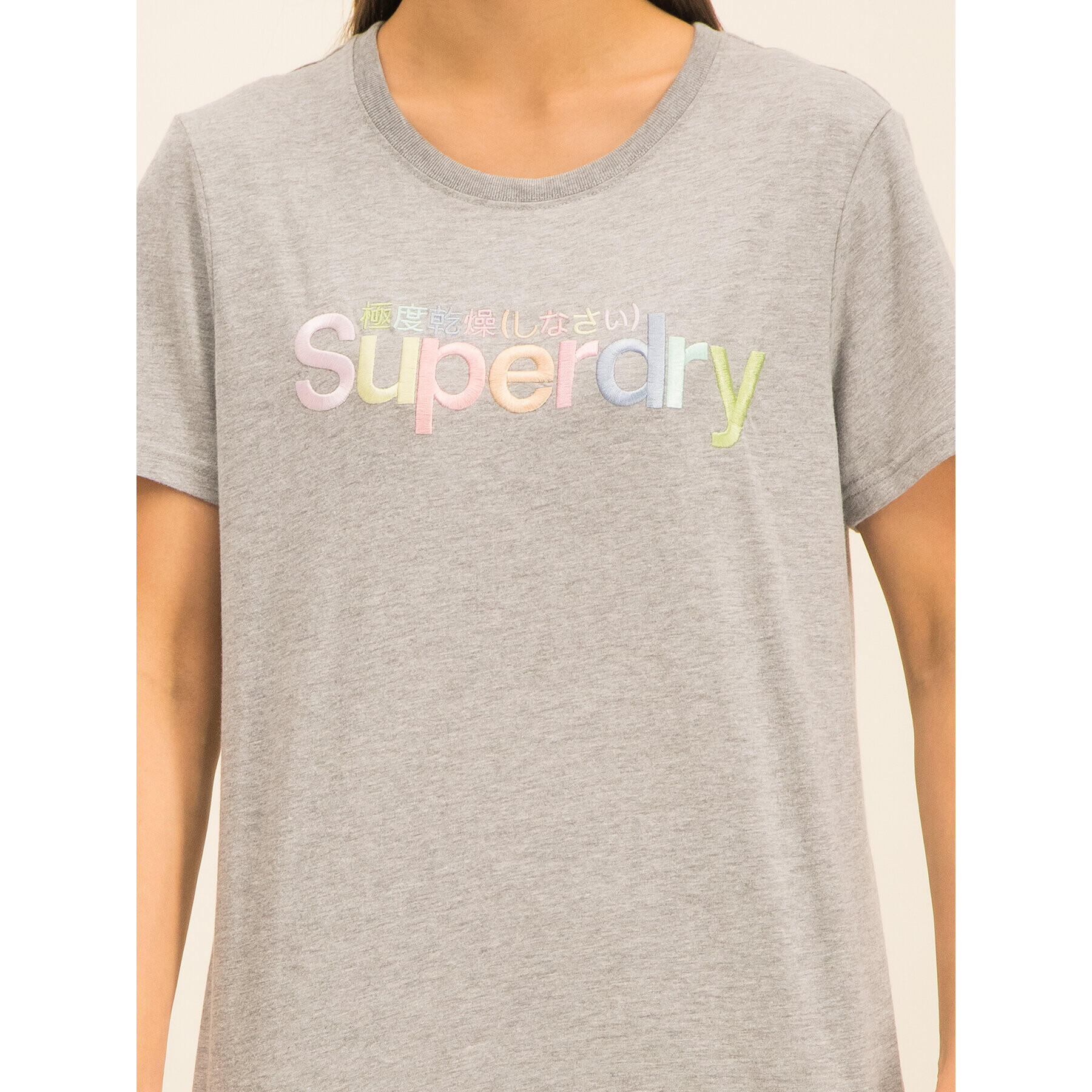 Superdry Majica Classic Rainbow Emb Entry Tee W1000057A Siva Classic Fit - Pepit.si