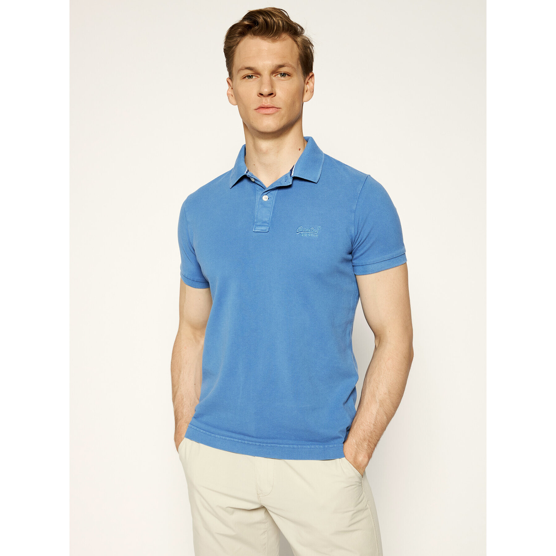 Superdry Polo majica Vintage Destroyed S/S Pique M1110014A Modra Regular Fit - Pepit.si