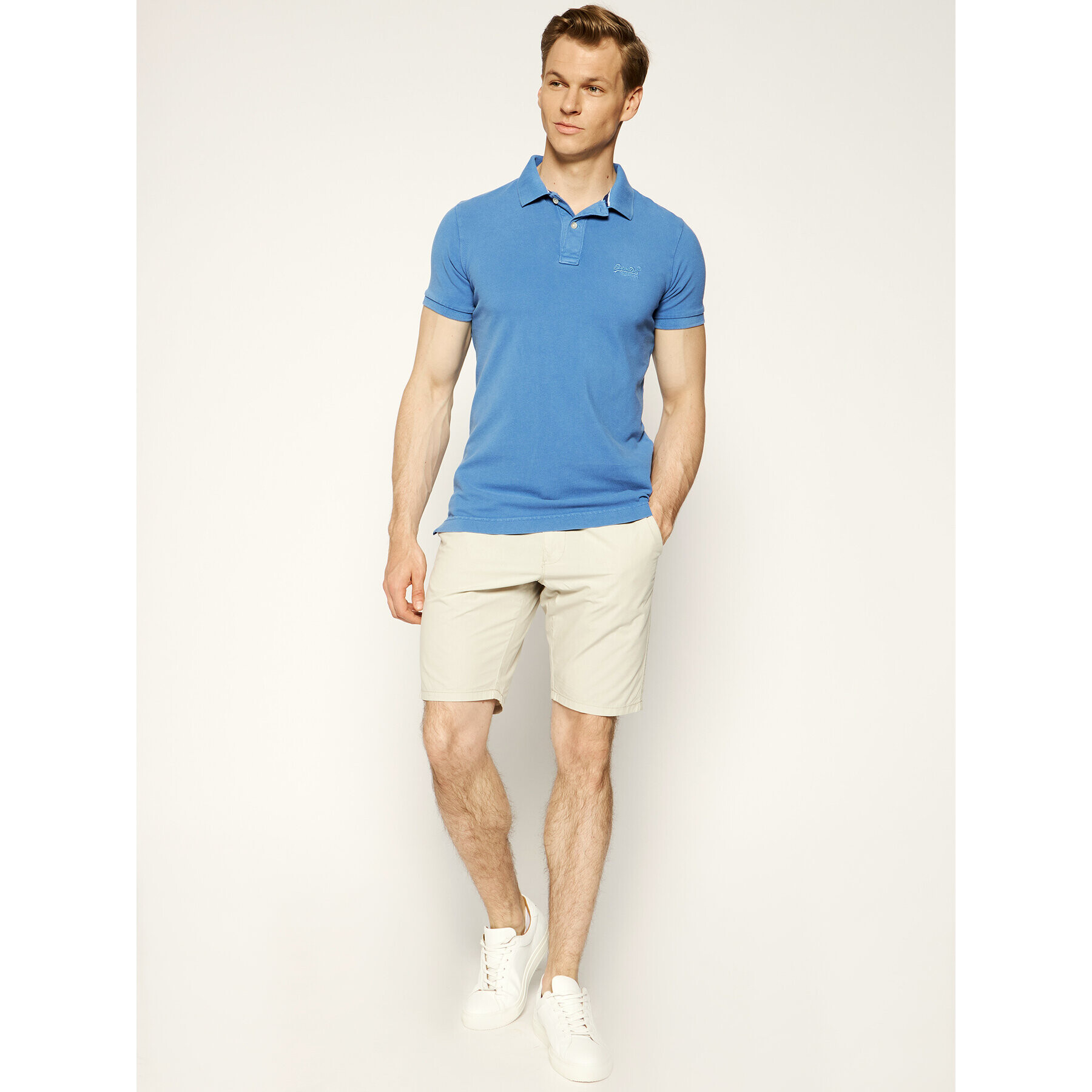 Superdry Polo majica Vintage Destroyed S/S Pique M1110014A Modra Regular Fit - Pepit.si