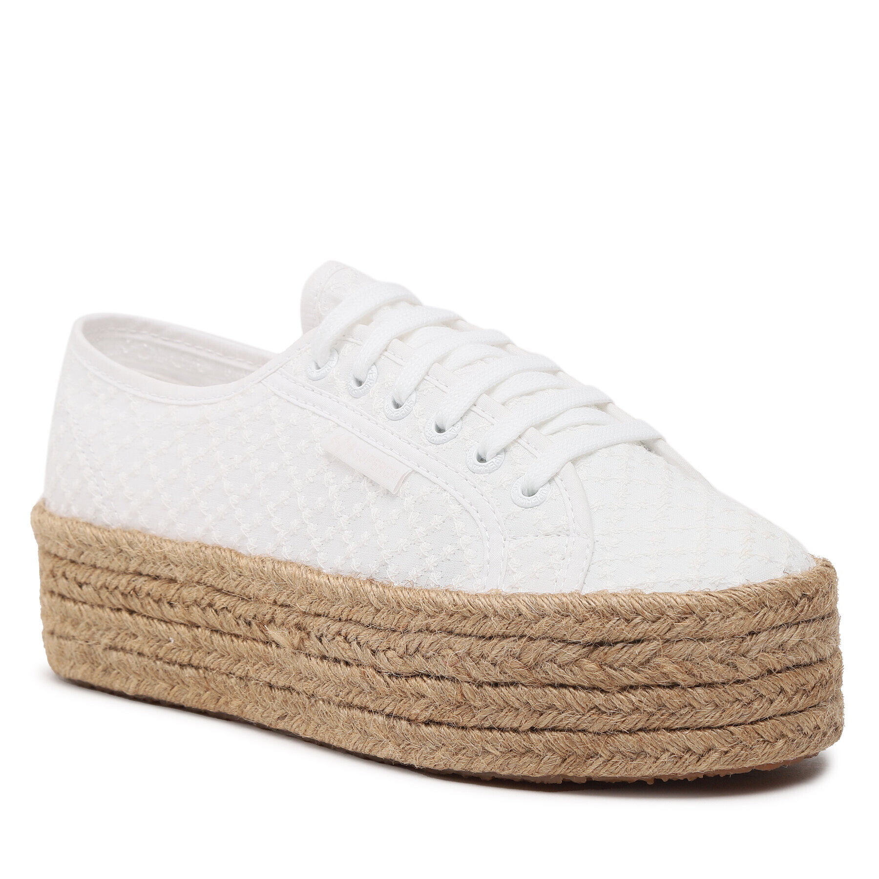 Superga Espadrile 2790 Rope Macrame Rhombus S3126PW Bela - Pepit.si