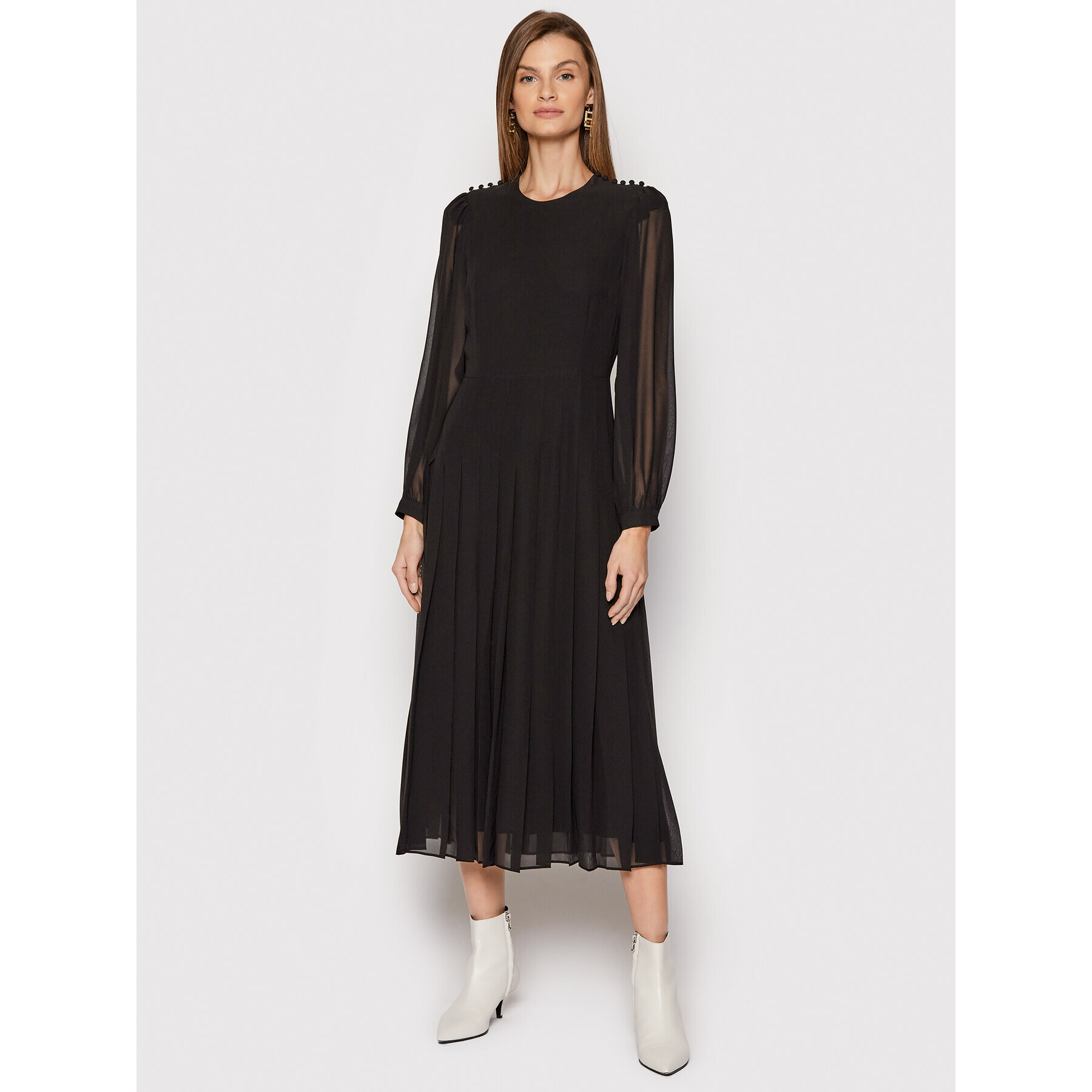 The Kooples Vsakodnevna obleka Classical Pleats FROB23099K Črna Regular Fit - Pepit.si