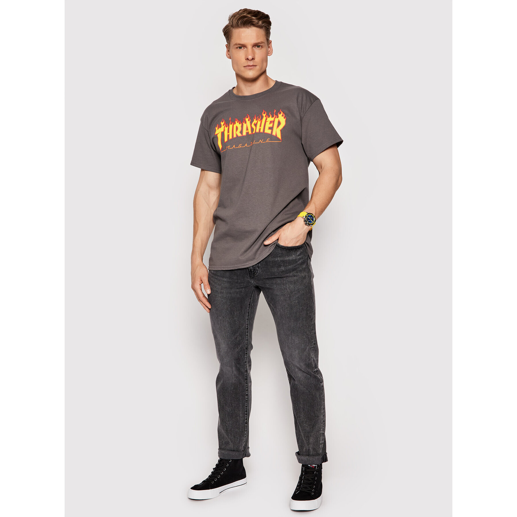 Thrasher Majica Flame Siva Regular Fit - Pepit.si